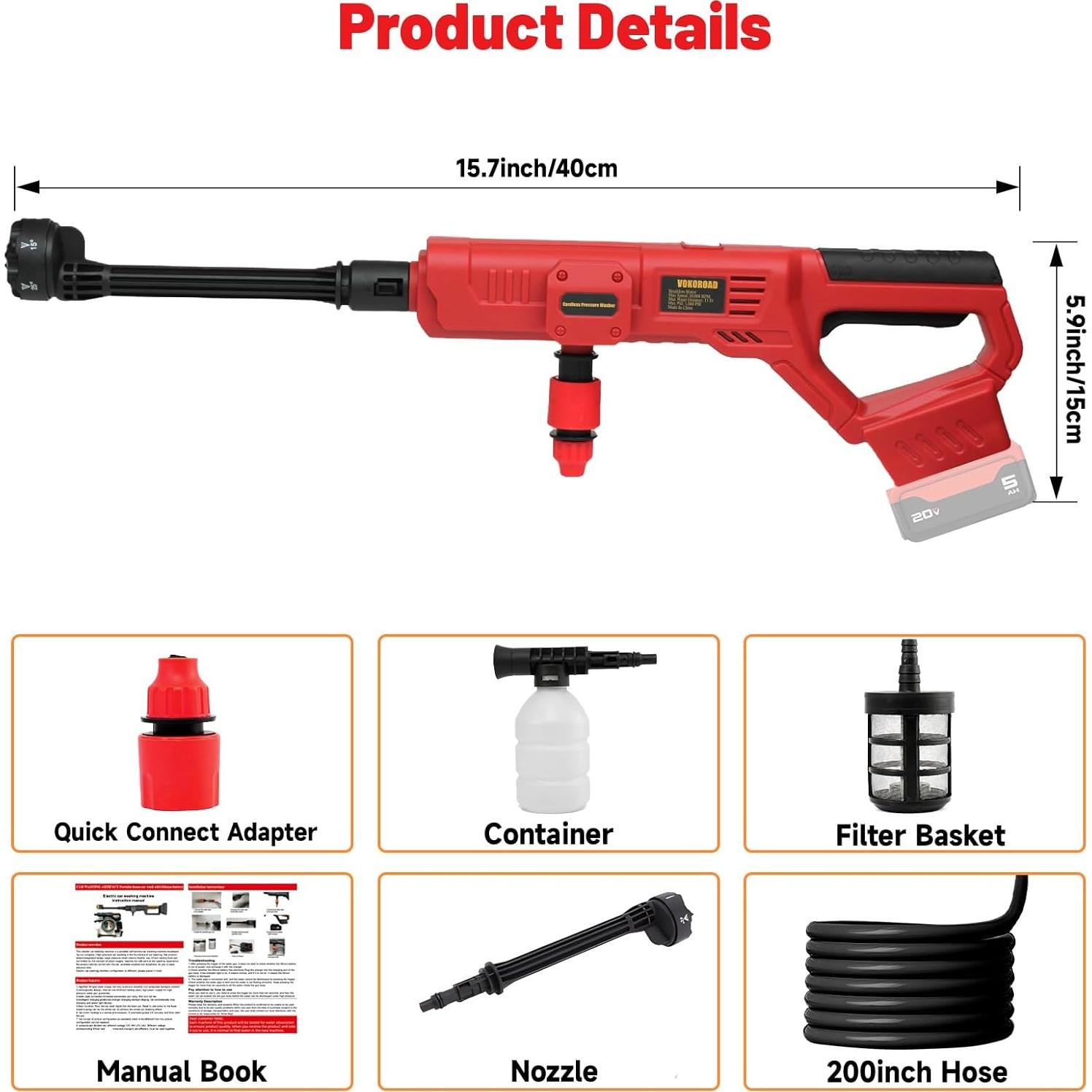 Lavadora a Presión Inalámbrica Vokoroad 1000 PSI 350 L/h