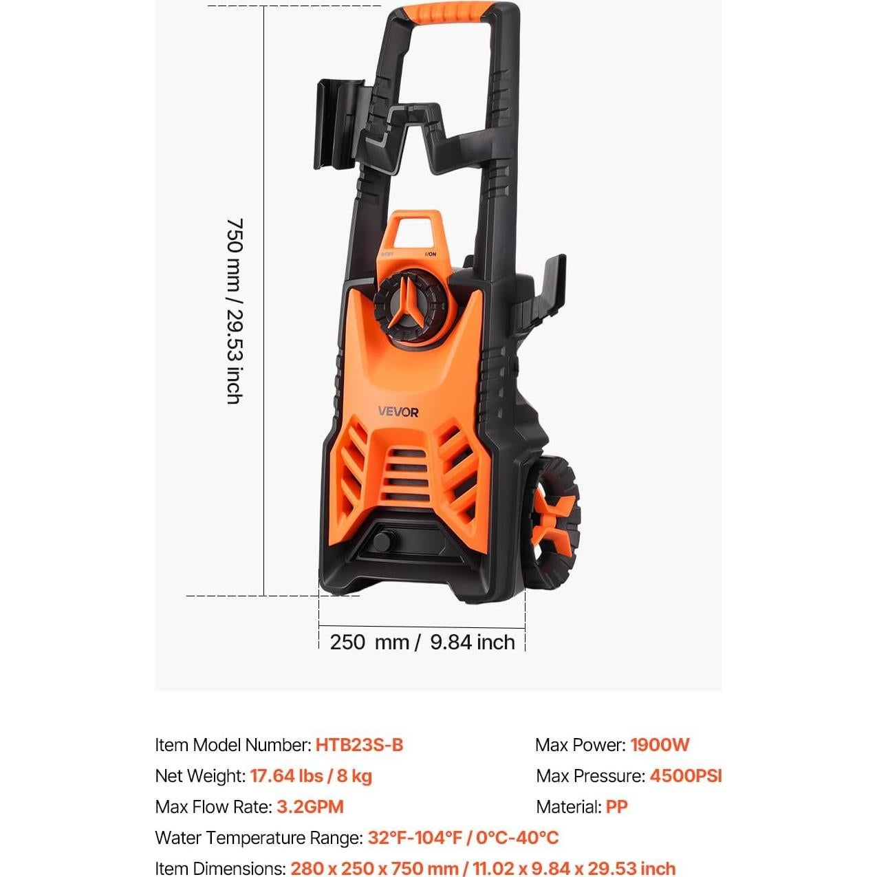 Lavadora a Presión Eléctrica VEVOR 4500 PSI 3.2 GPM 8 kg