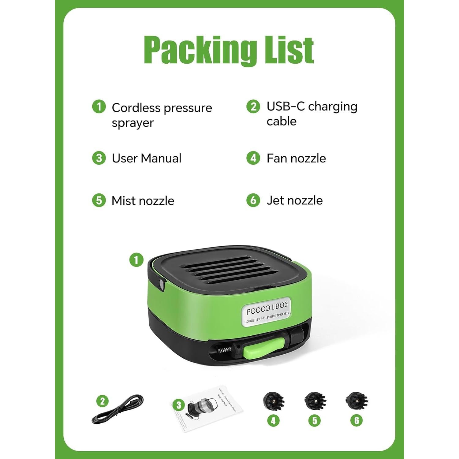 Pulverizador a Presión Inalámbrico FOOCO LB05 12.1L con Manguera Retráctil