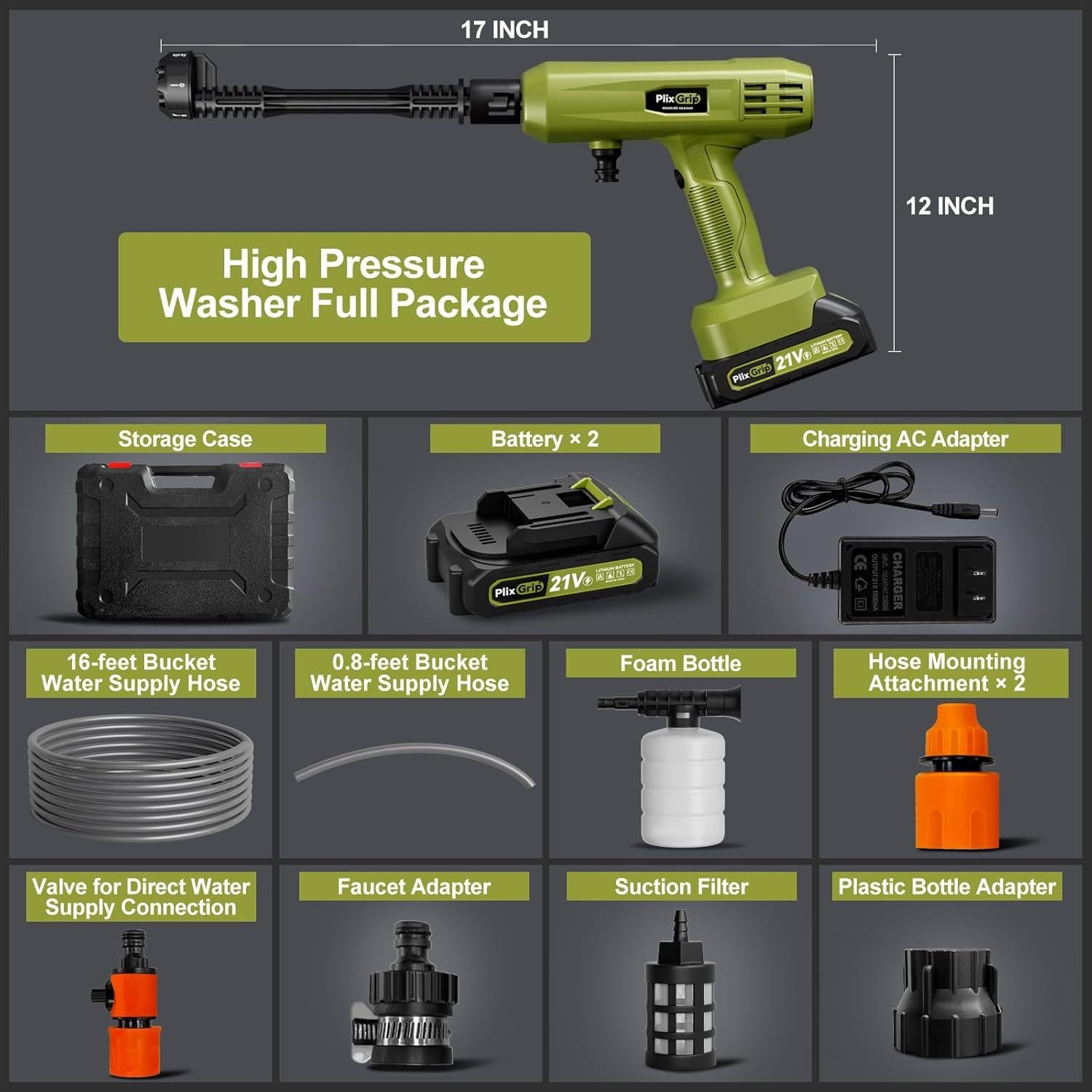 Lavadora a Presión Inalámbrica PlixGrip 900PSI 4L/min 6-en-1