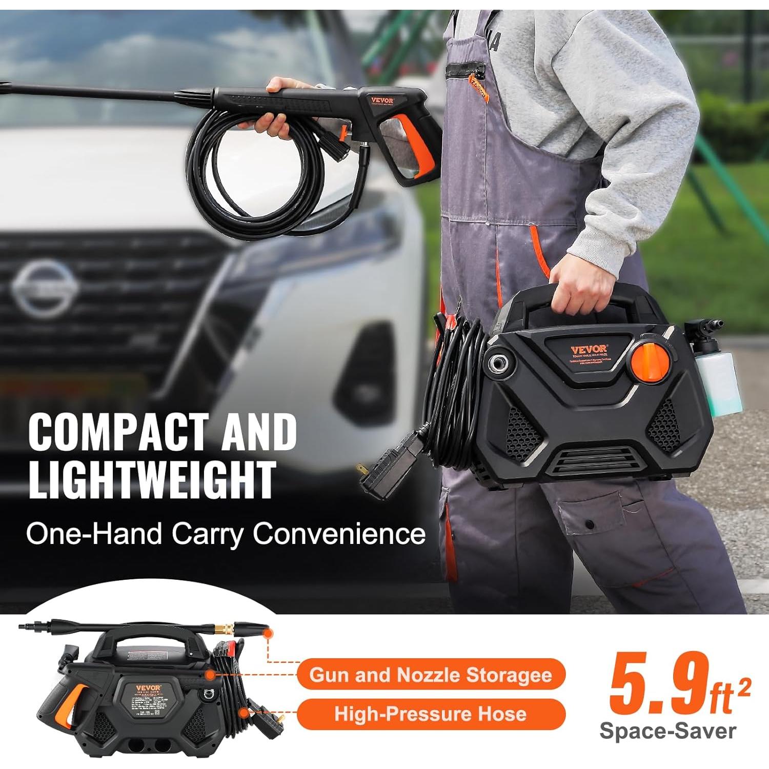 Lavadora a Presión Eléctrica VEVOR 2150 PSI 6.6 kg 5 Boquillas