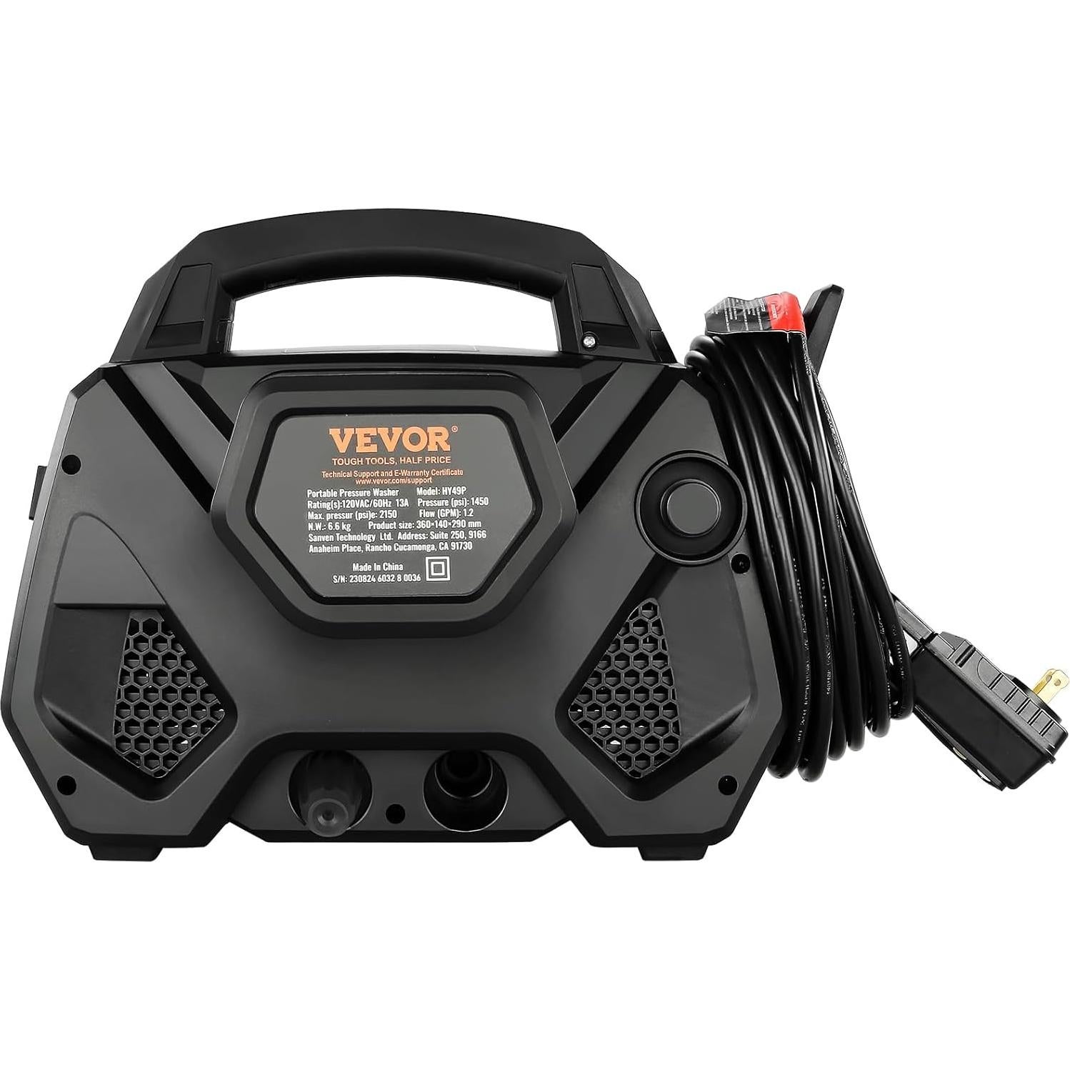 Lavadora a Presión Eléctrica VEVOR 2150 PSI 6.6 kg 5 Boquillas