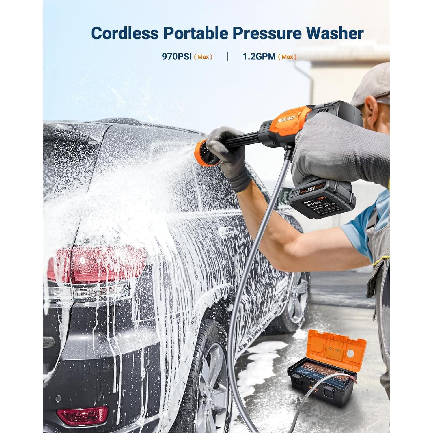 Lavadora a Presión Inalámbrica SEALIGHT 970 PSI 6-en-1