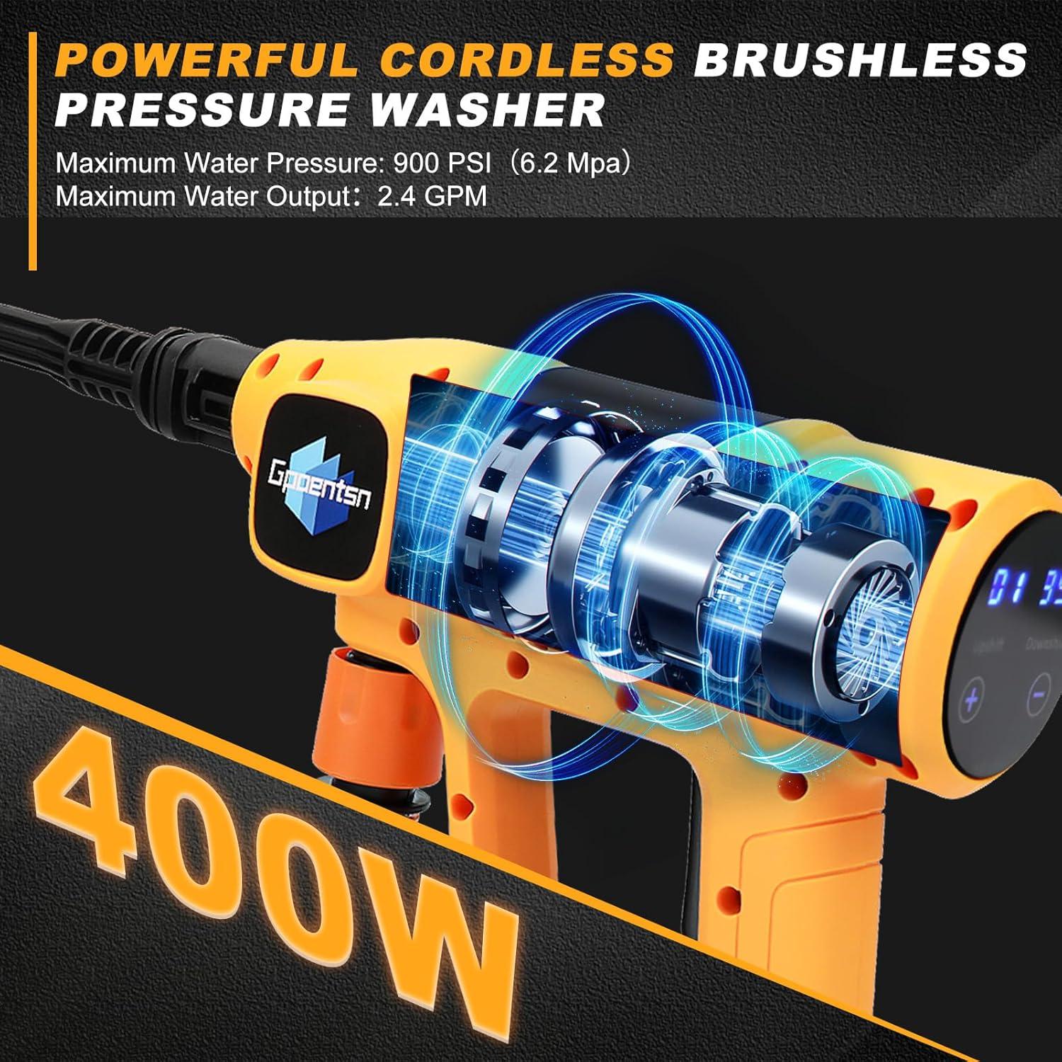 Lavadora a Presión Inalámbrica Gpaentsn 900PSI 6-en-1 Batería