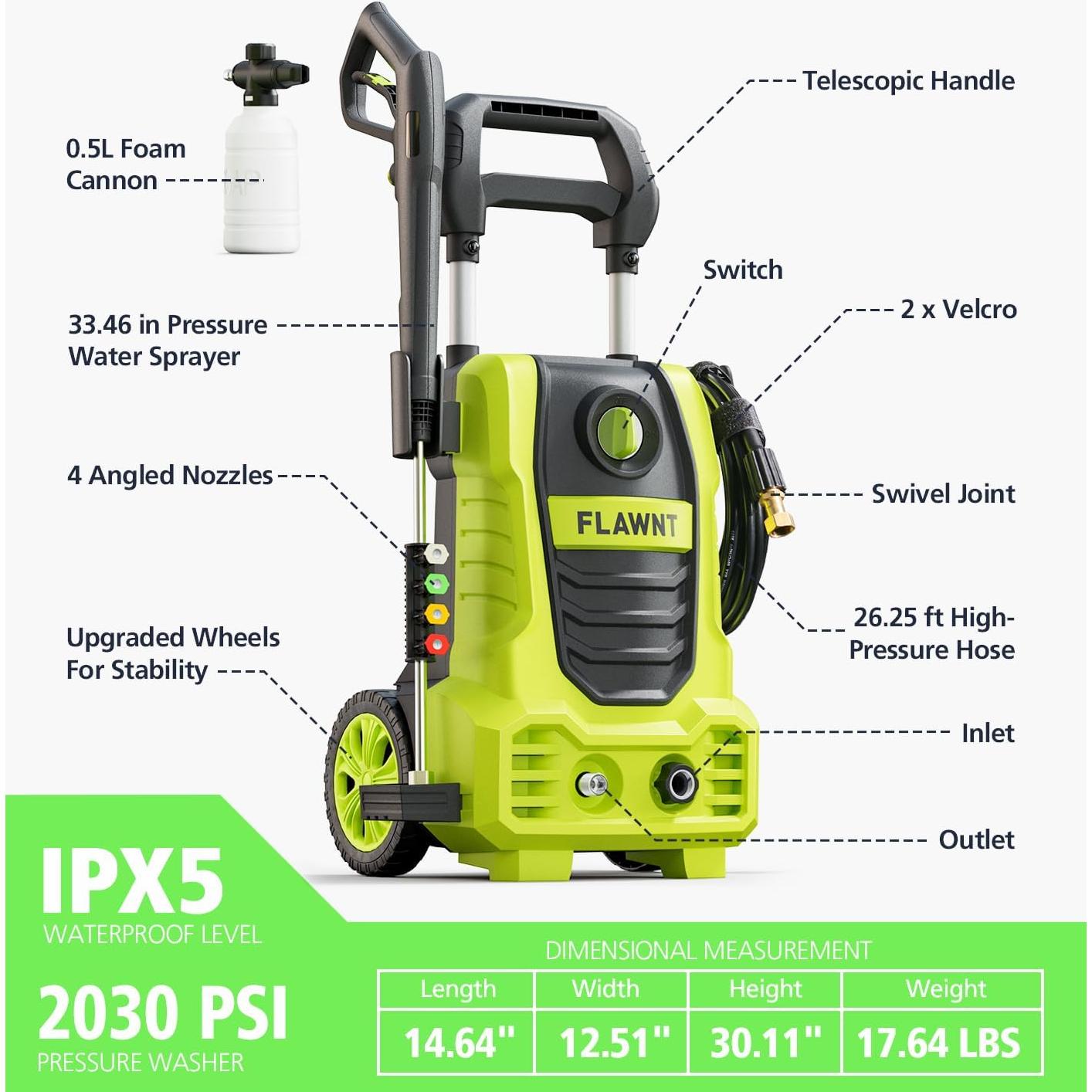 Limpiadora a Presión Eléctrica FLAWNT 2030 PSI 7.92m Verde Claro