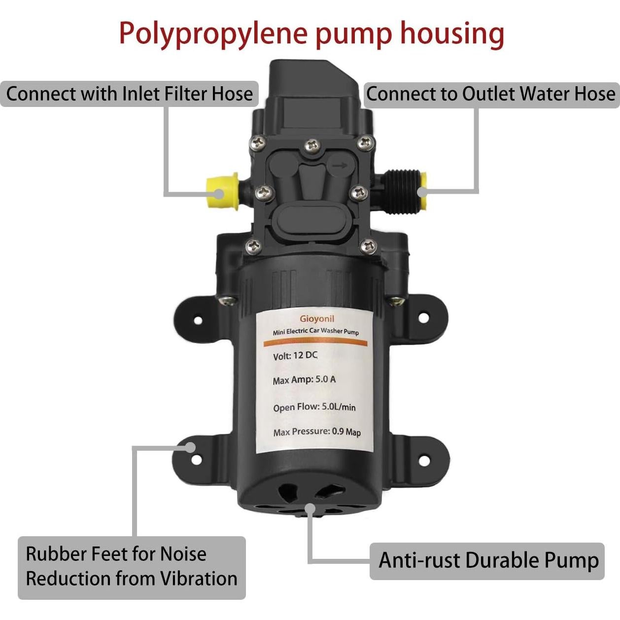 Bomba de Lavado a Presión Eléctrica Gioyonil 12V 100W 5L/min