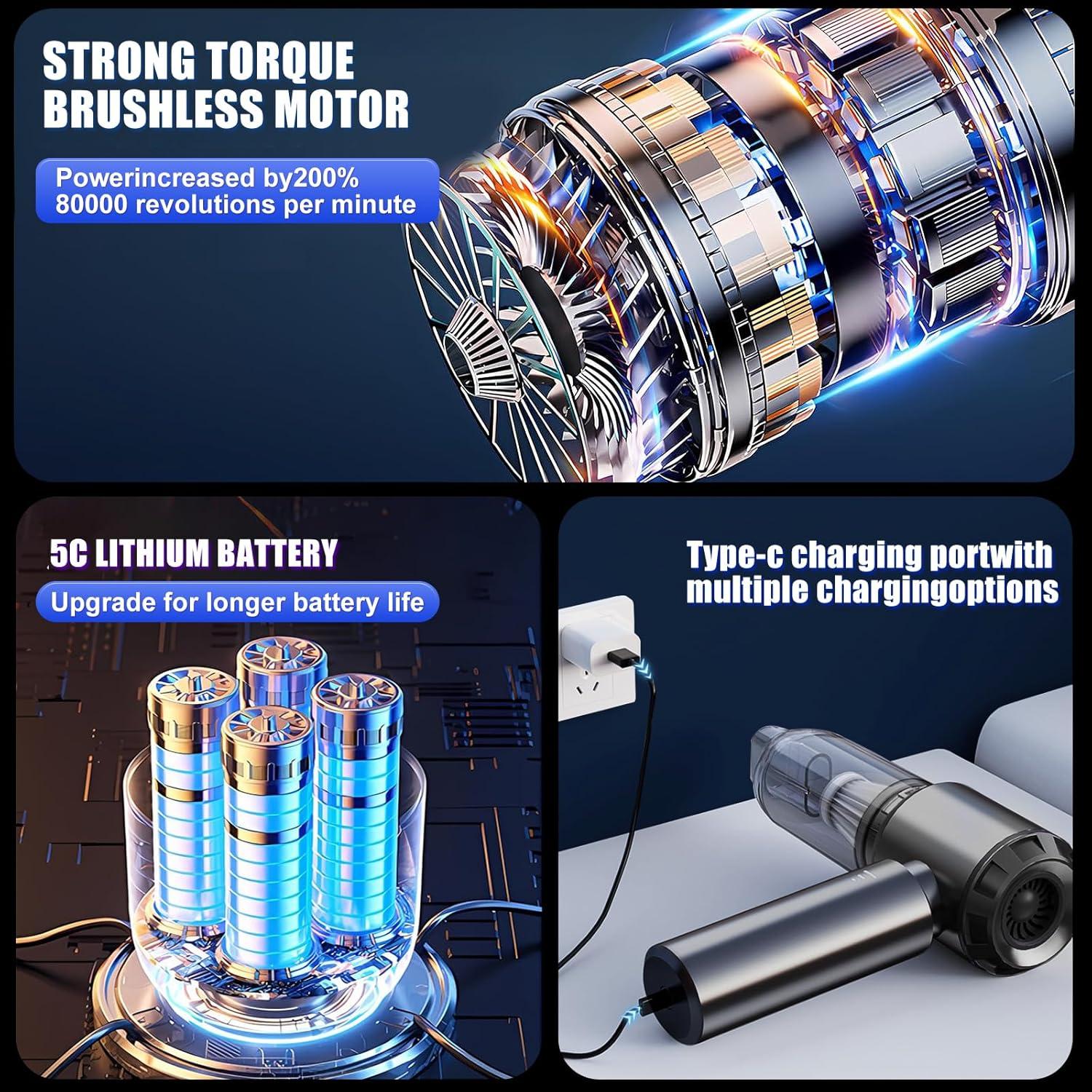 Aspiradora de Coche AQSFLA Portátil 21000PA Sin Cable