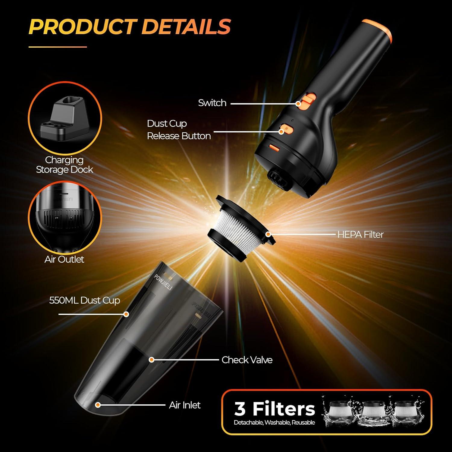 Aspiradora de Mano Inalámbrica POWJIELI GV08 12000PA Carga Rápida