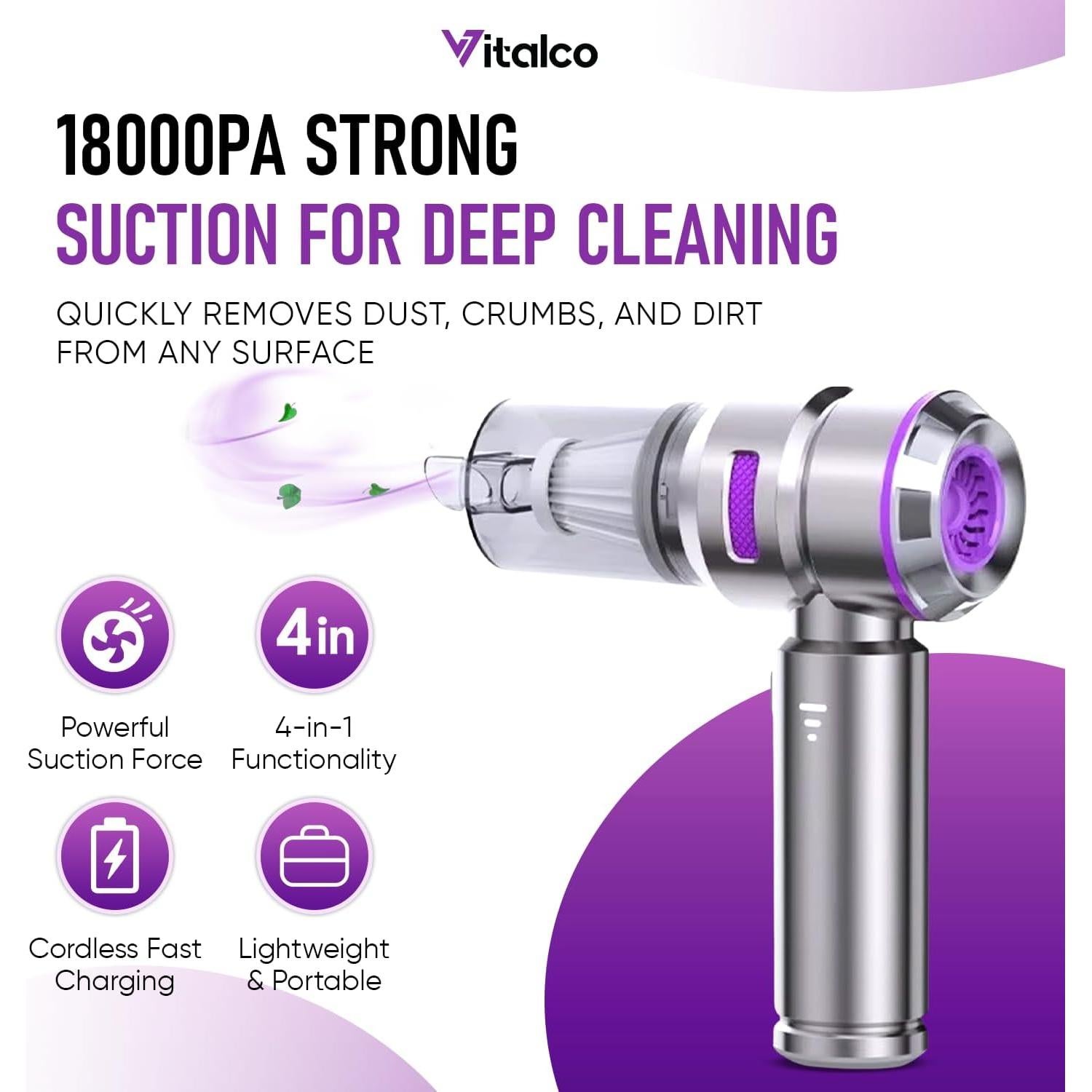 Aspiradora de Mano Inalámbrica Vitalco 3481 18000PA 0.70kg