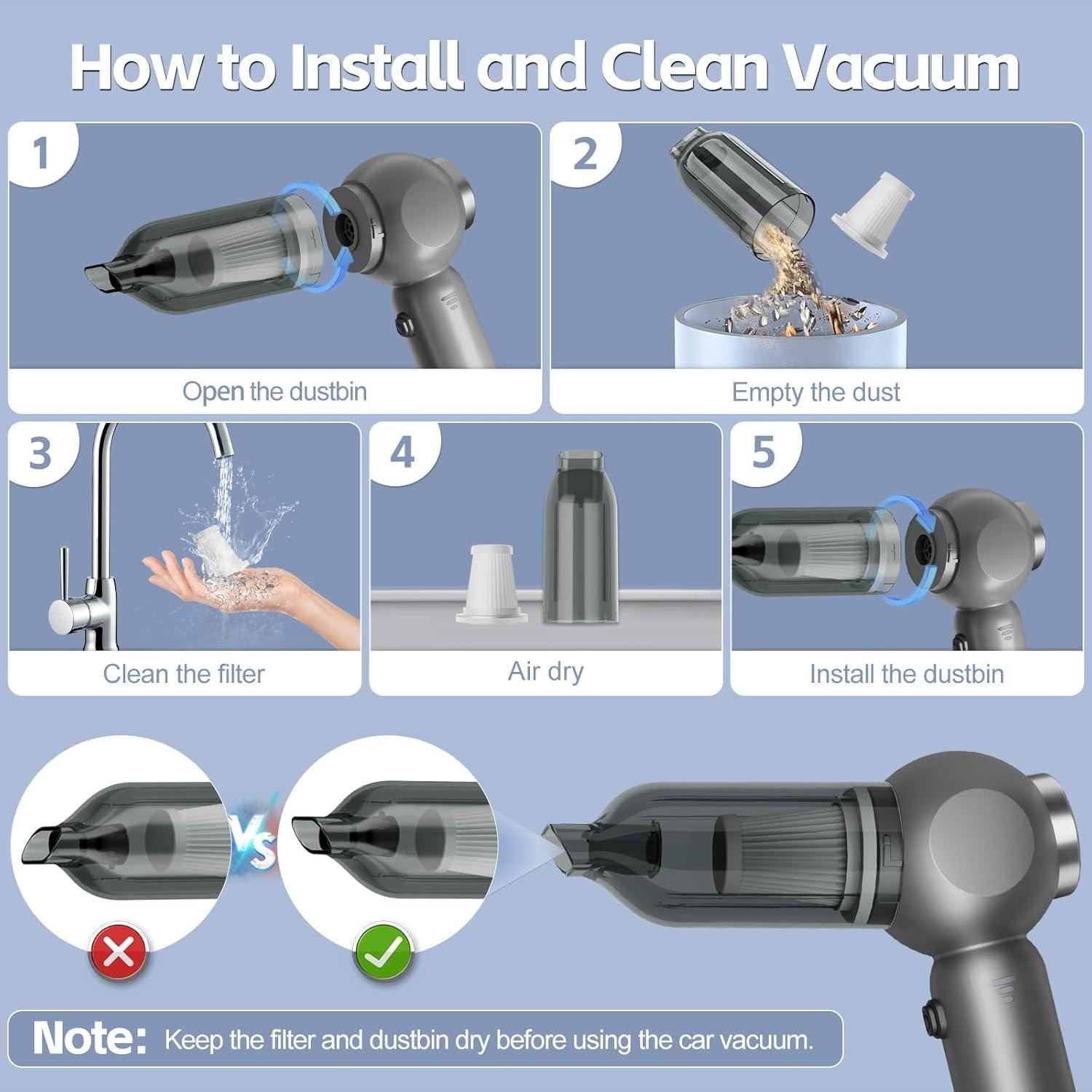 Aspiradora portátil HOMIGIFTY sw-102 120W 22000Pa sin cable