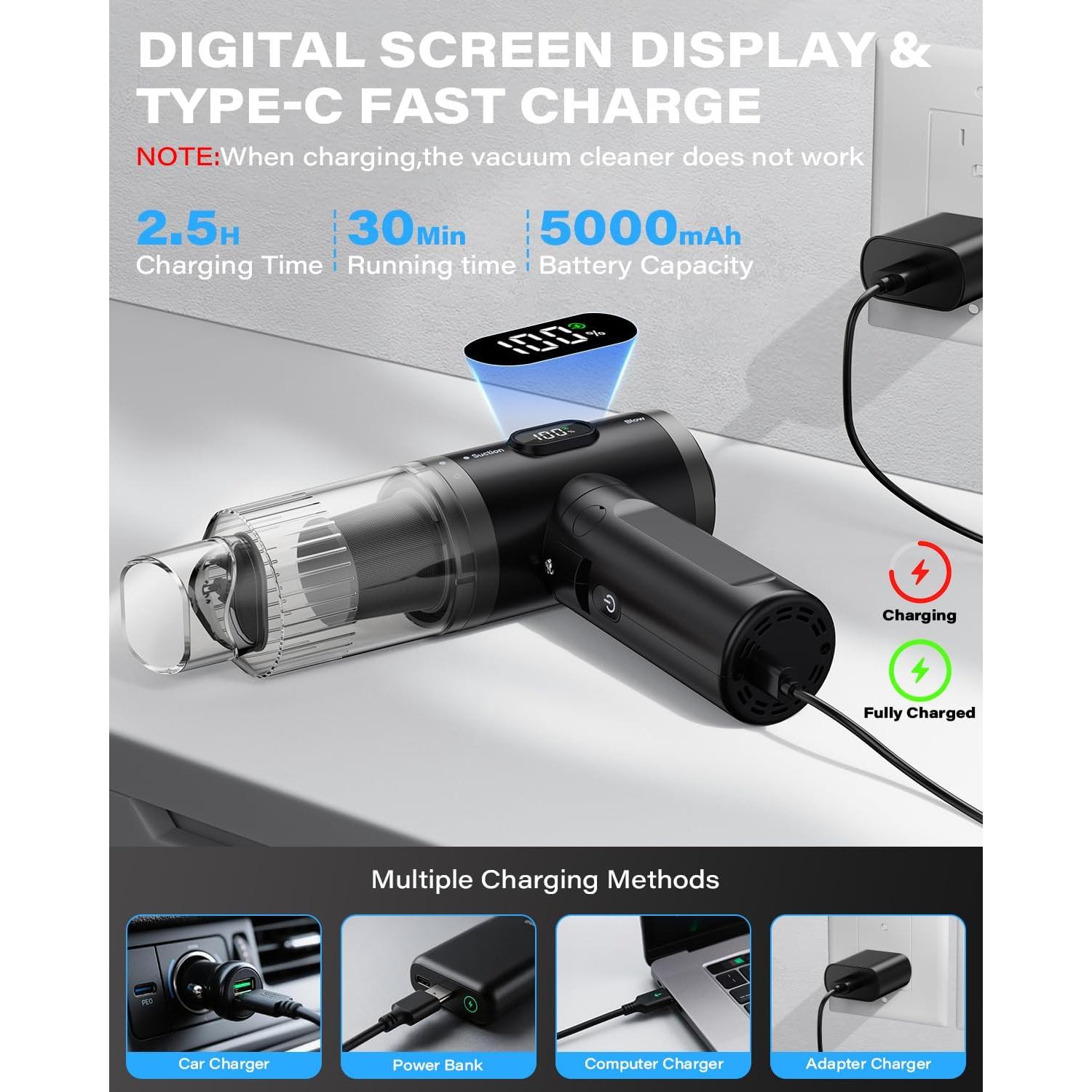 Aspiradora de Mano Inalámbrica APPS2Car CV2 12000PA Plegable