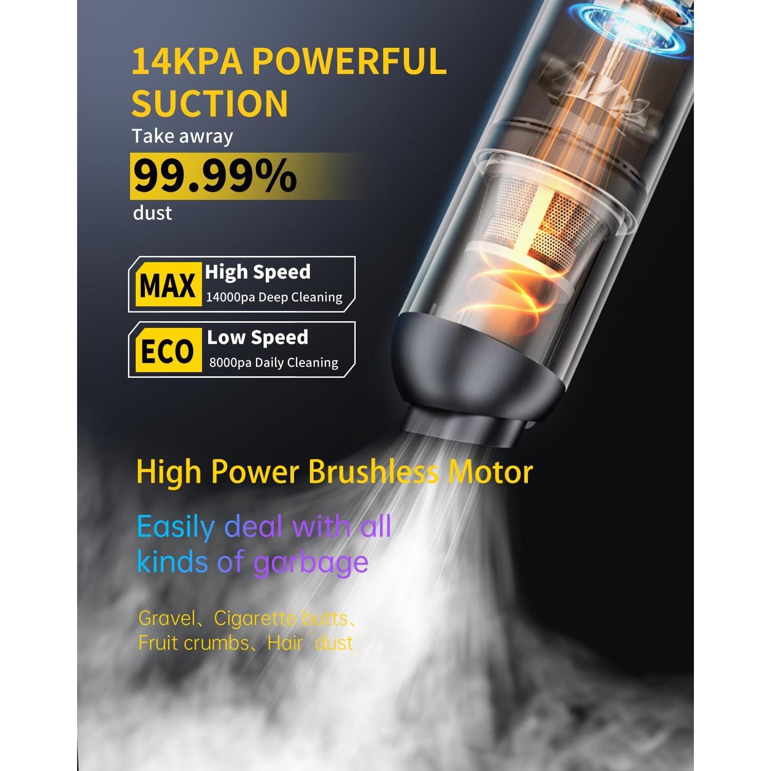 Aspiradora de Coche Portátil JOULPOUZA 14000Pa Sin Cable