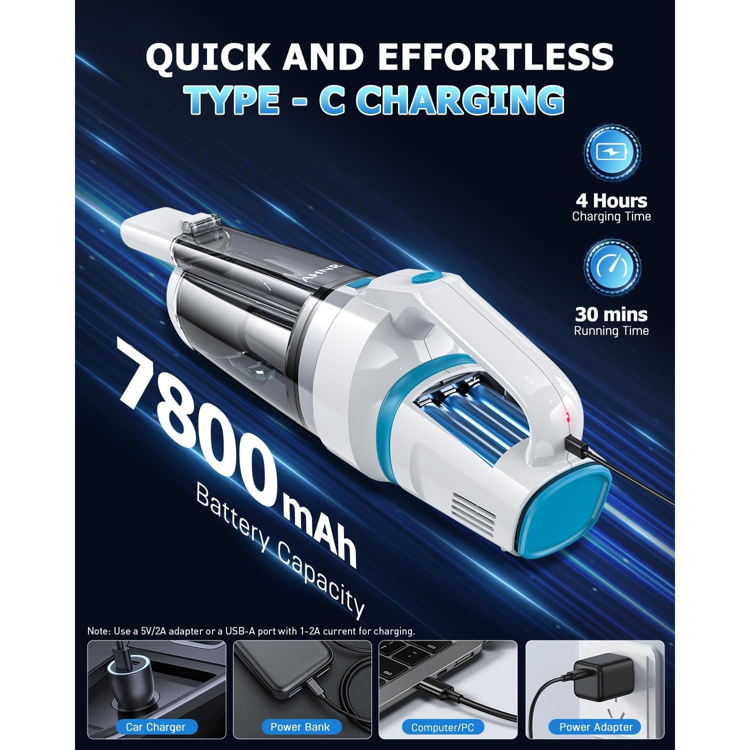 Aspiradora de Mano AHNR LT-156 Inalámbrica 16000PA con Luz LED