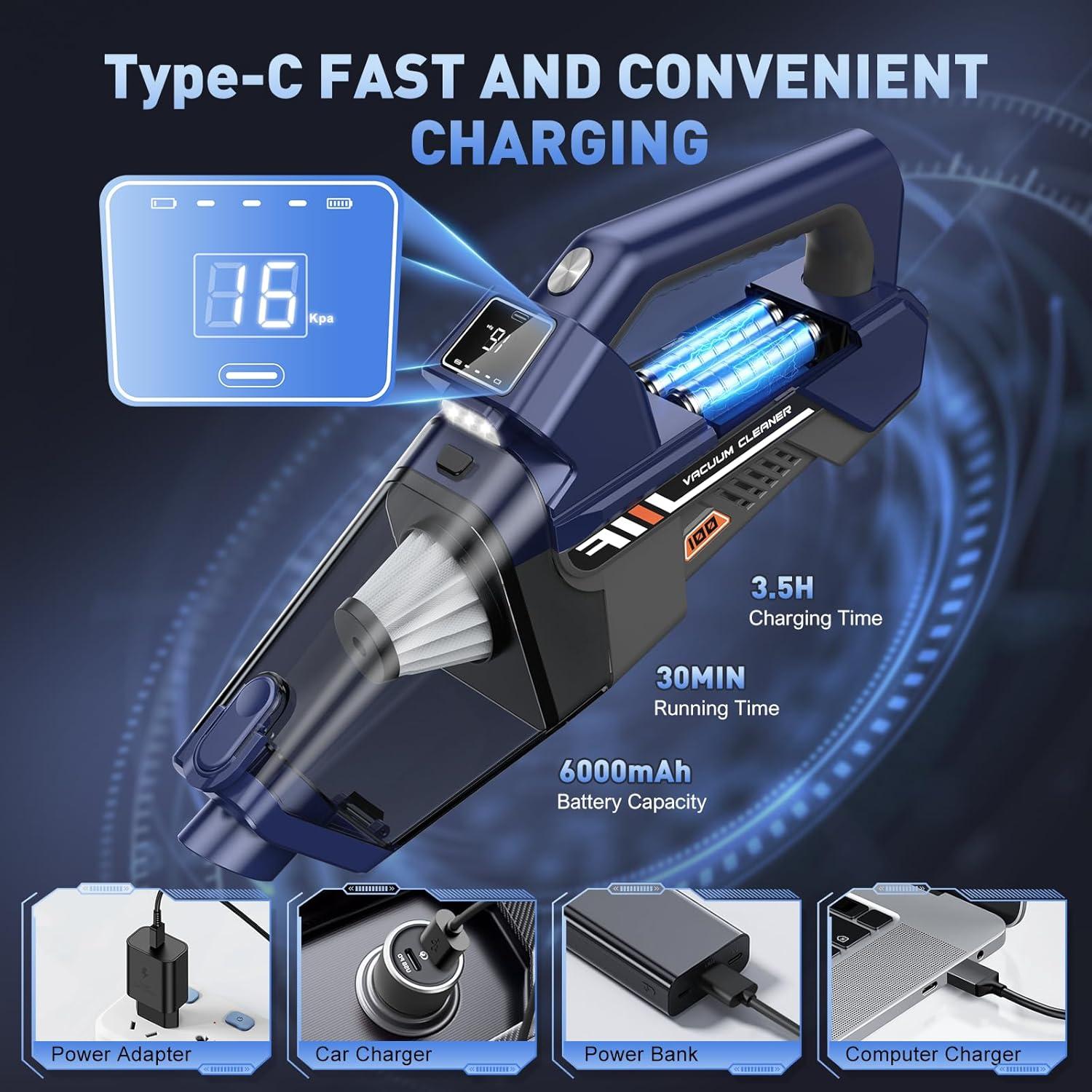 Aspiradora de Mano JONYJ VC-100 Inalámbrica 16000PA Azul