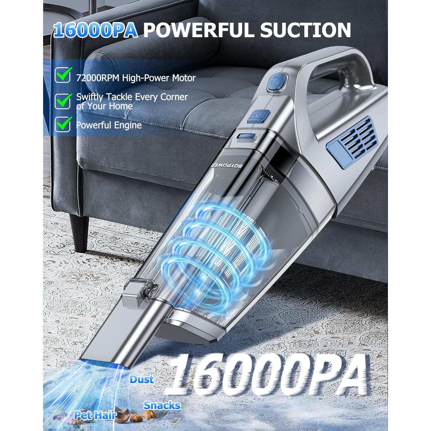 Aspiradora de Mano BQYPOWER 16000PA Inalámbrica Recargable