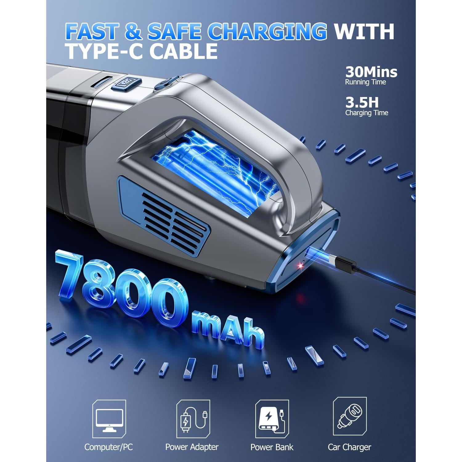 Aspiradora de Mano BQYPOWER 16000PA Inalámbrica Recargable