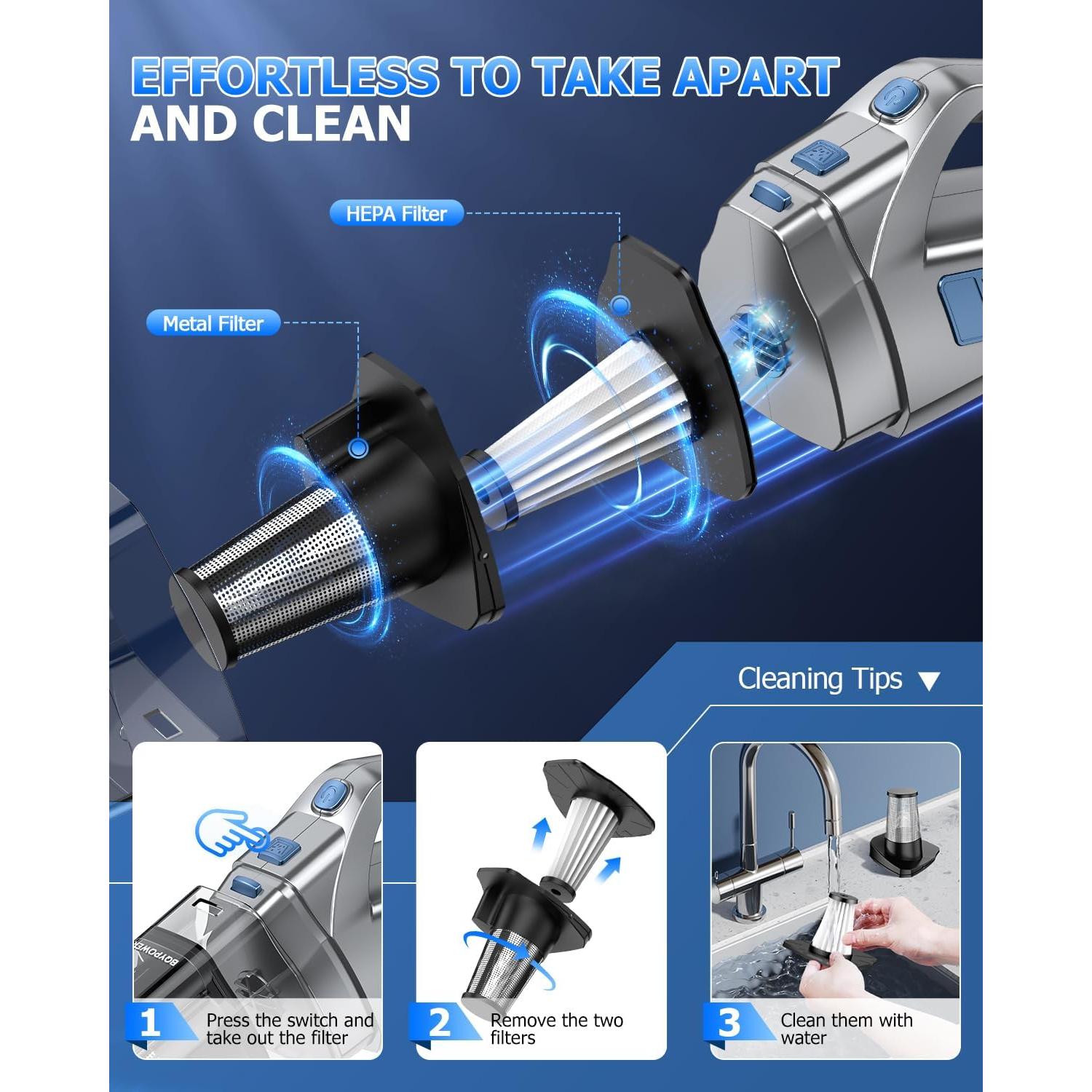 Aspiradora de Mano BQYPOWER 16000PA Inalámbrica Recargable