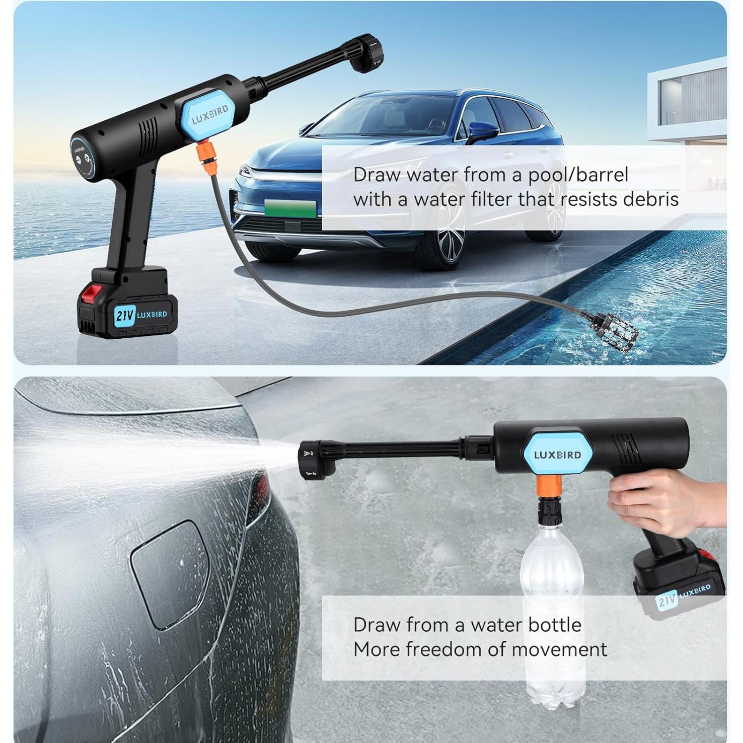 Lavadora a Presión Portátil Luxbird 21V 7.9L/min 6-en-1