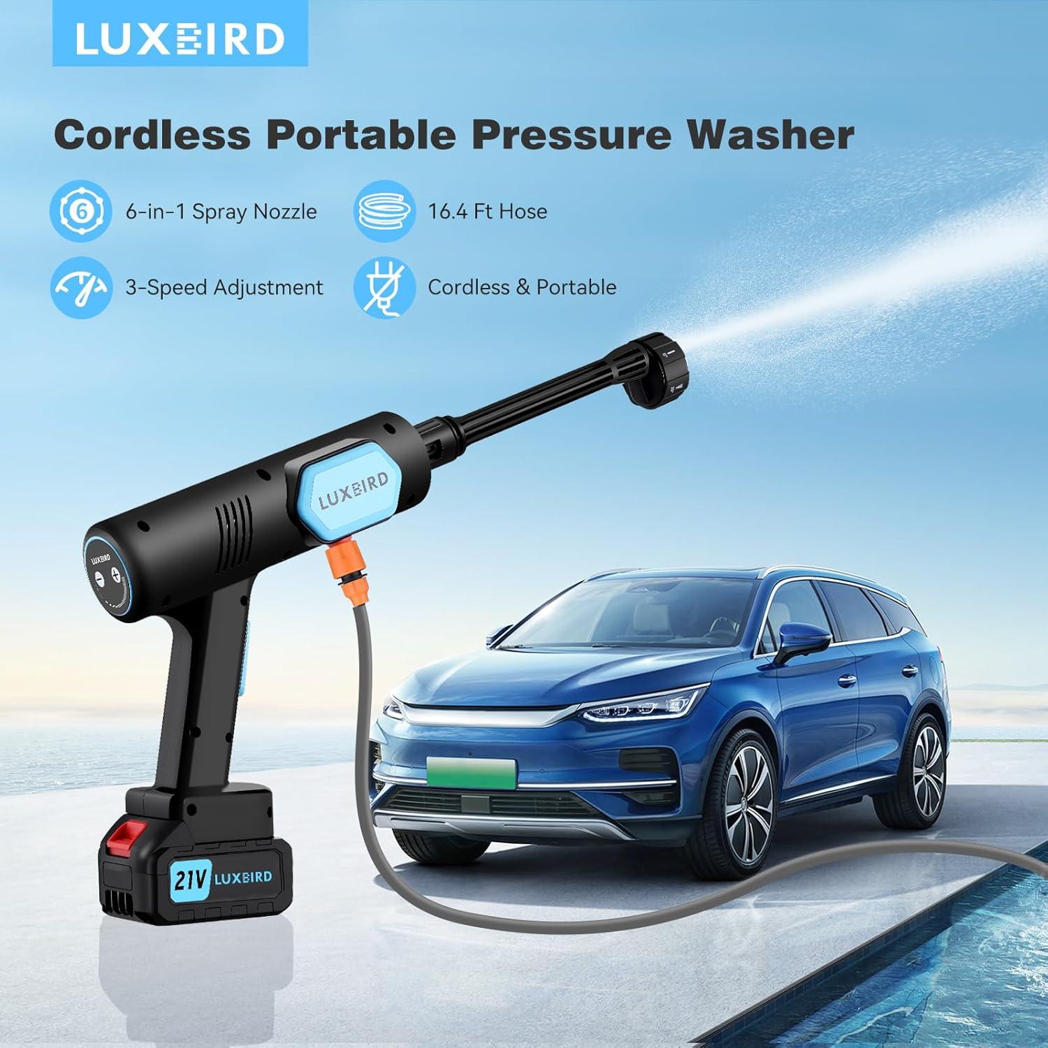 Lavadora a Presión Portátil Luxbird 21V 7.9L/min 6-en-1