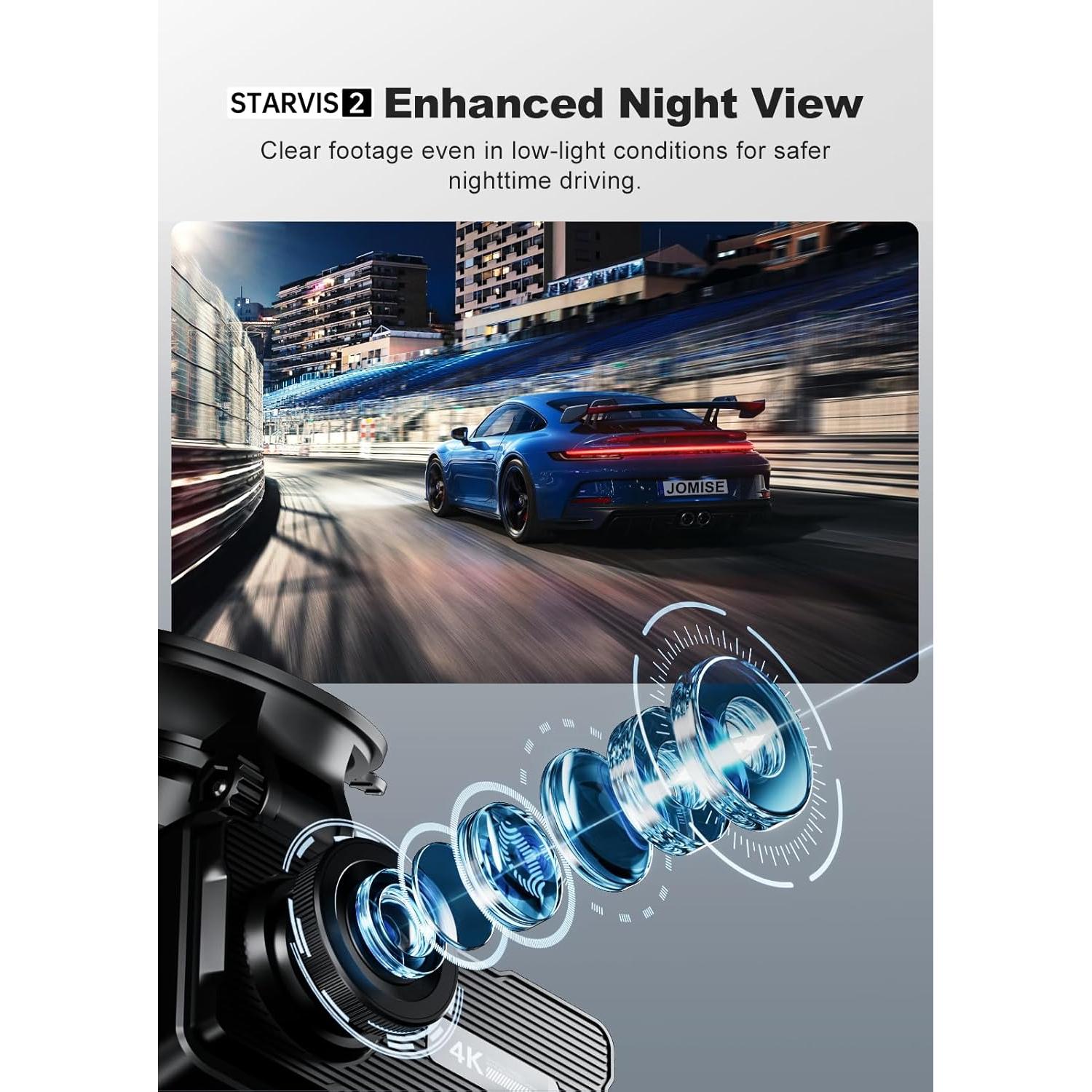 Cámara Dash JOMISE A80 4K Doble Delantera y Trasera GPS