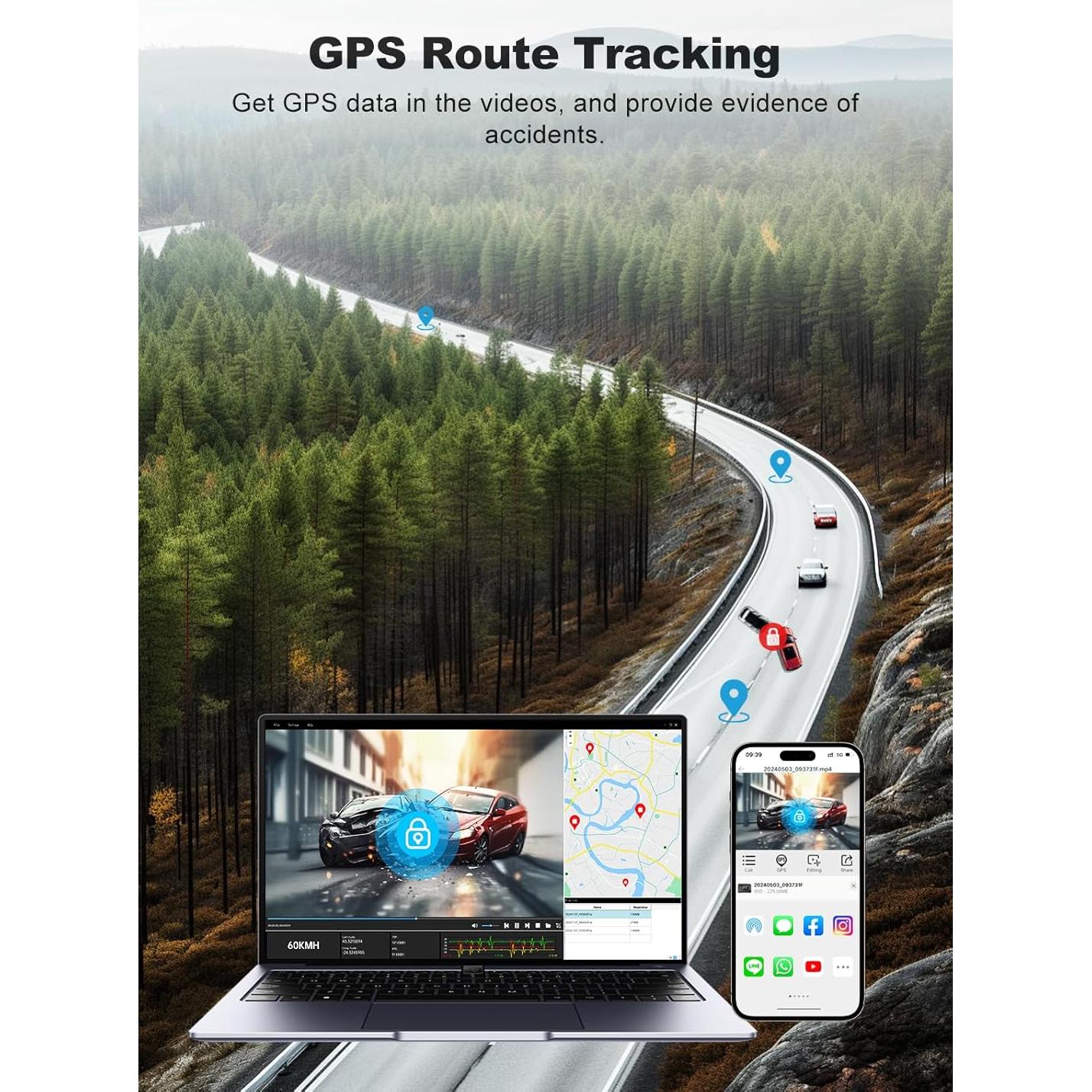 Cámara Dash JOMISE A80 4K Doble Delantera y Trasera GPS