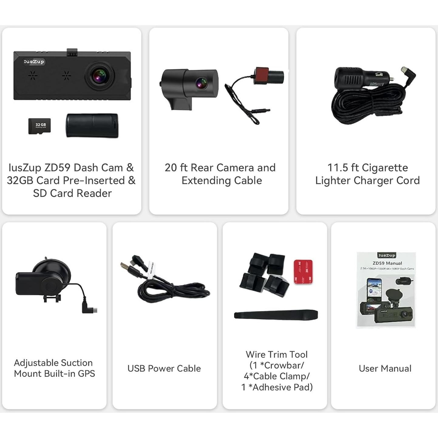 Cámara de Tablero IusZup ZD59 4K Triple 320° GPS WiFi 32GB