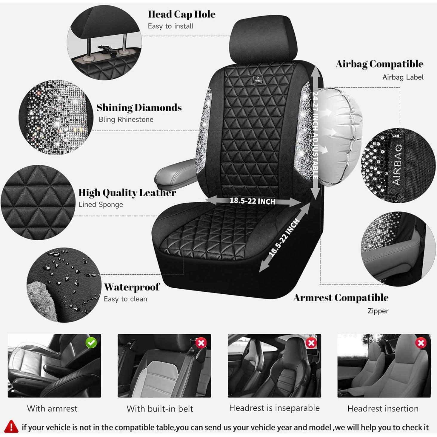 Cubiertas de Asientos de Coche CAR PASS Cuero Diamante Plateado