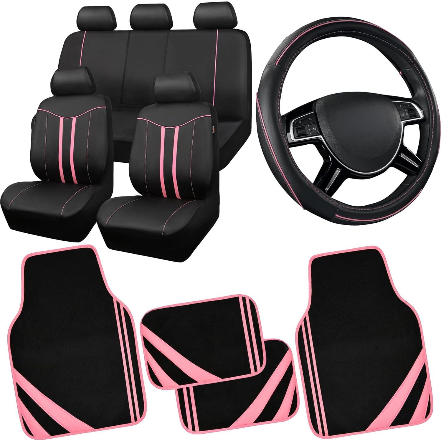 Juego Completo Fundas de Asiento CAR PASS Negro y Rosa
