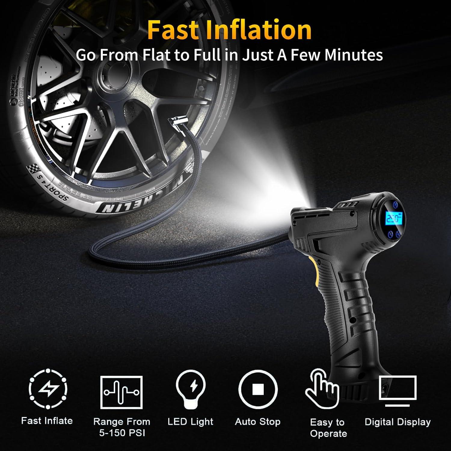 Compresor de Aire Portátil ZGWATO 150 PSI Inflador 12V