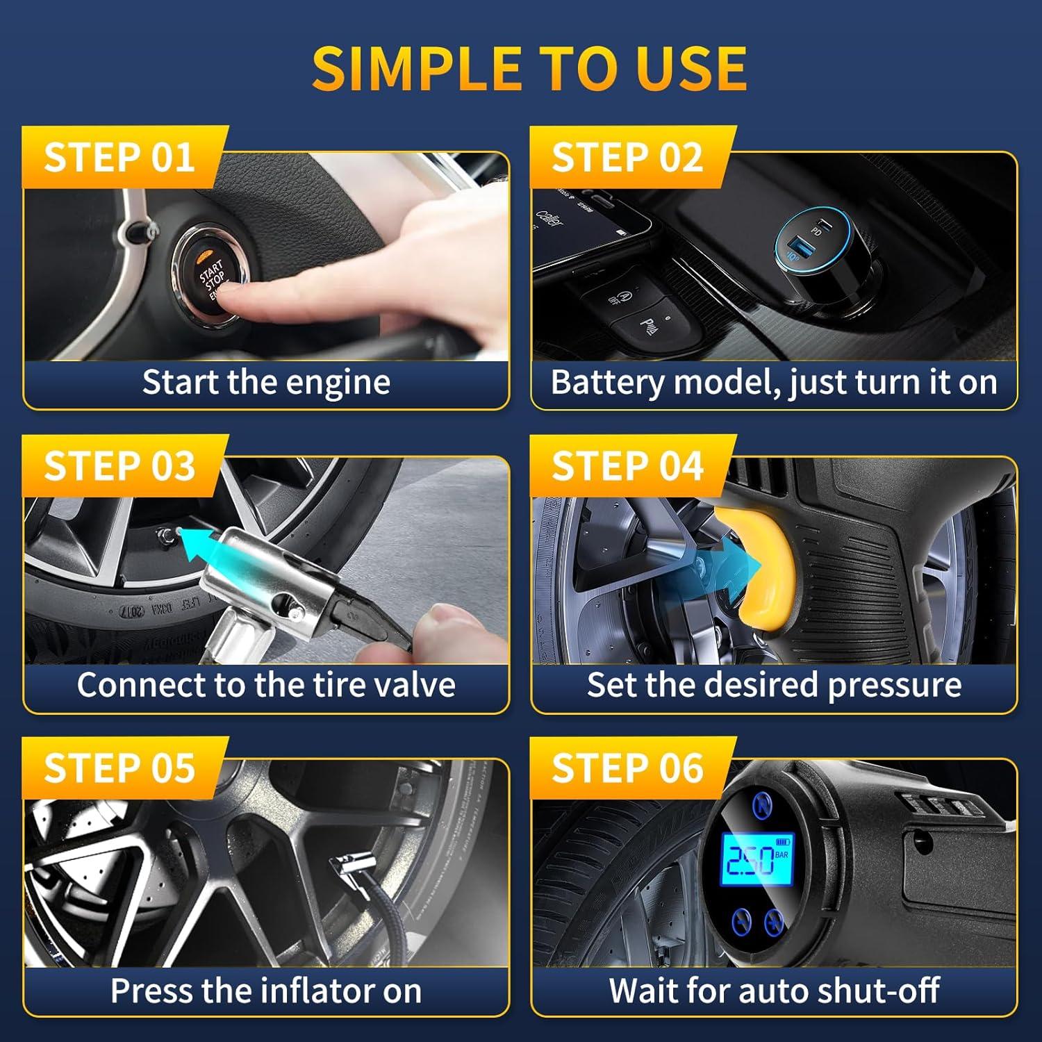 Compresor de Aire Portátil ZGWATO 150 PSI Inflador 12V