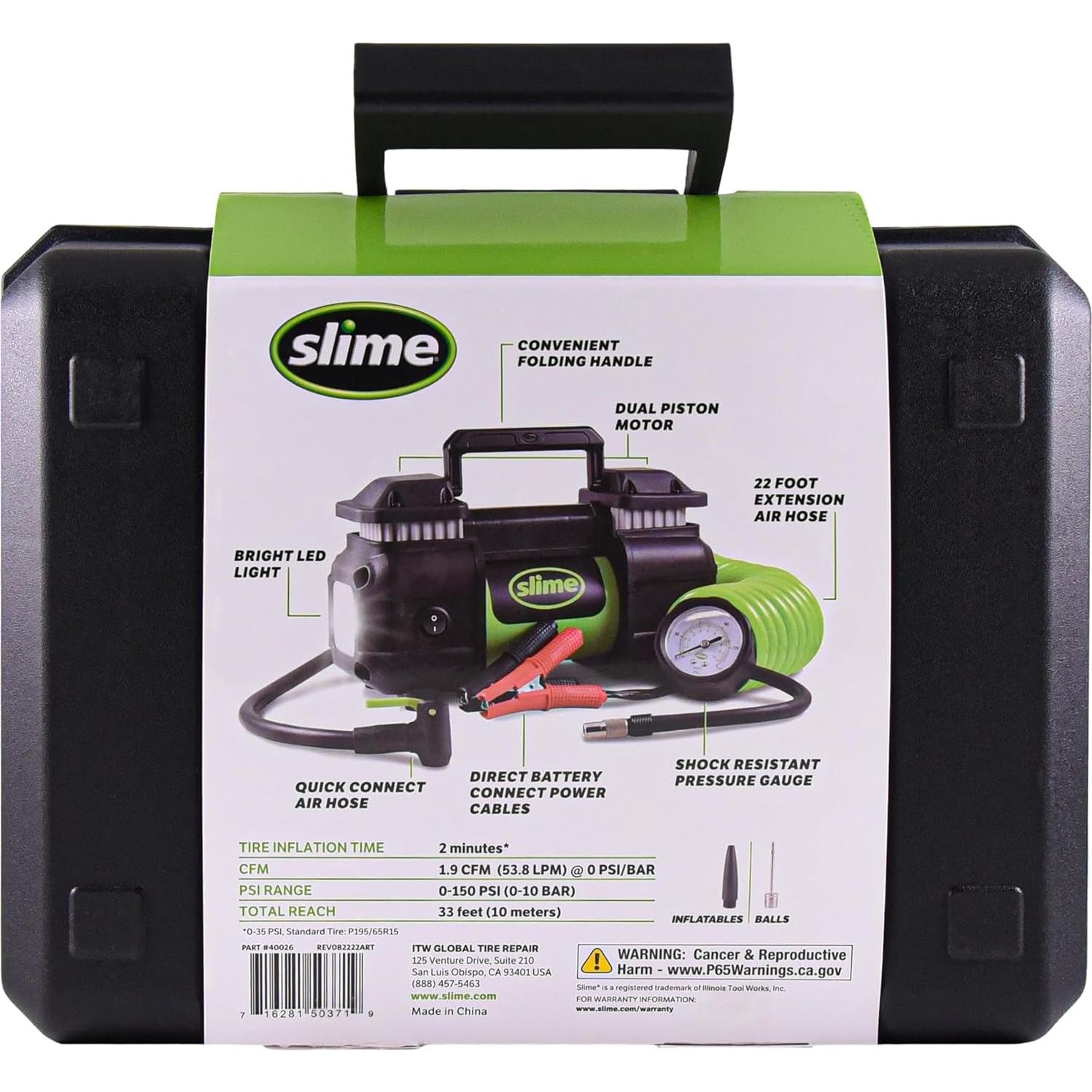 Inflador de Neumáticos Slime 40026 Doble Cilindro 12V