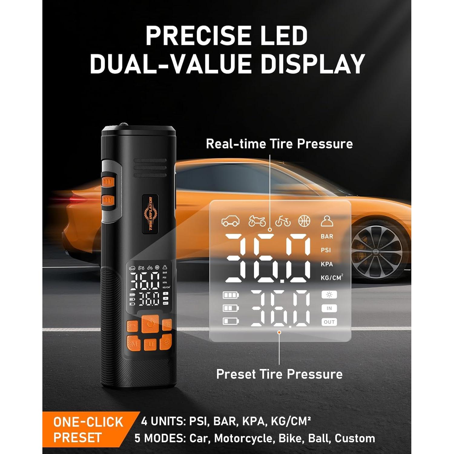 Compresor de Aire Portátil Aneson XM-8021 150 PSI con Luz LED