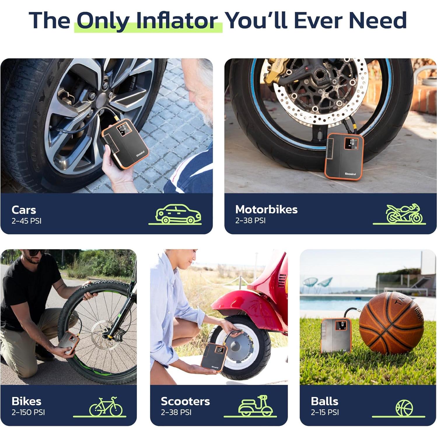 Compresor de Aire Portátil Woowind DP3 150PSI Inflador Neumáticos