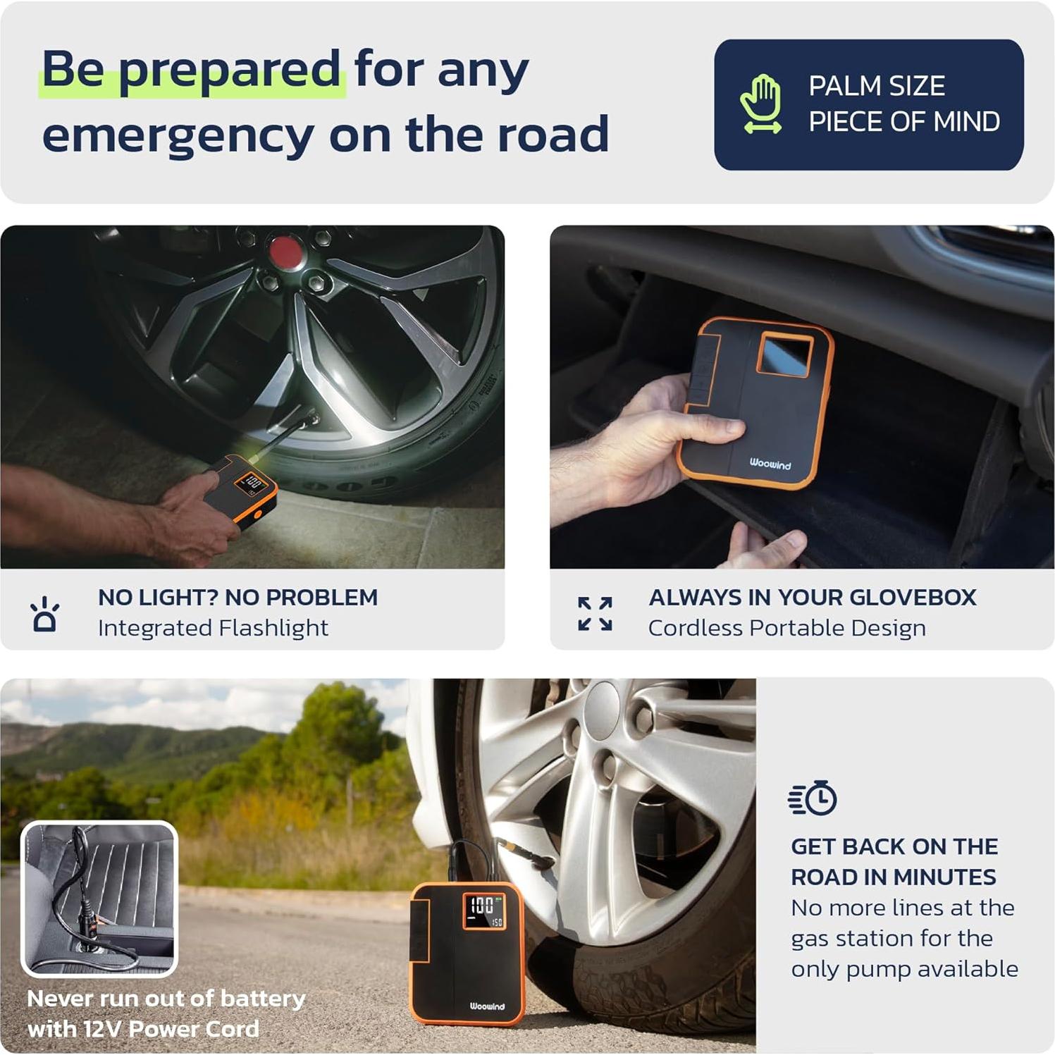 Compresor de Aire Portátil Woowind DP3 150PSI Inflador Neumáticos