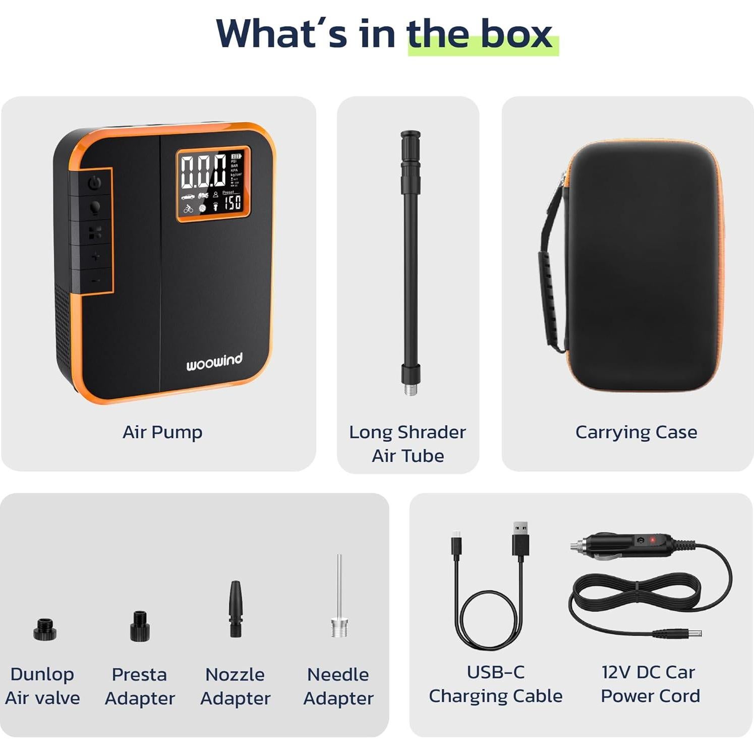 Compresor de Aire Portátil Woowind DP3 150PSI Inflador Neumáticos