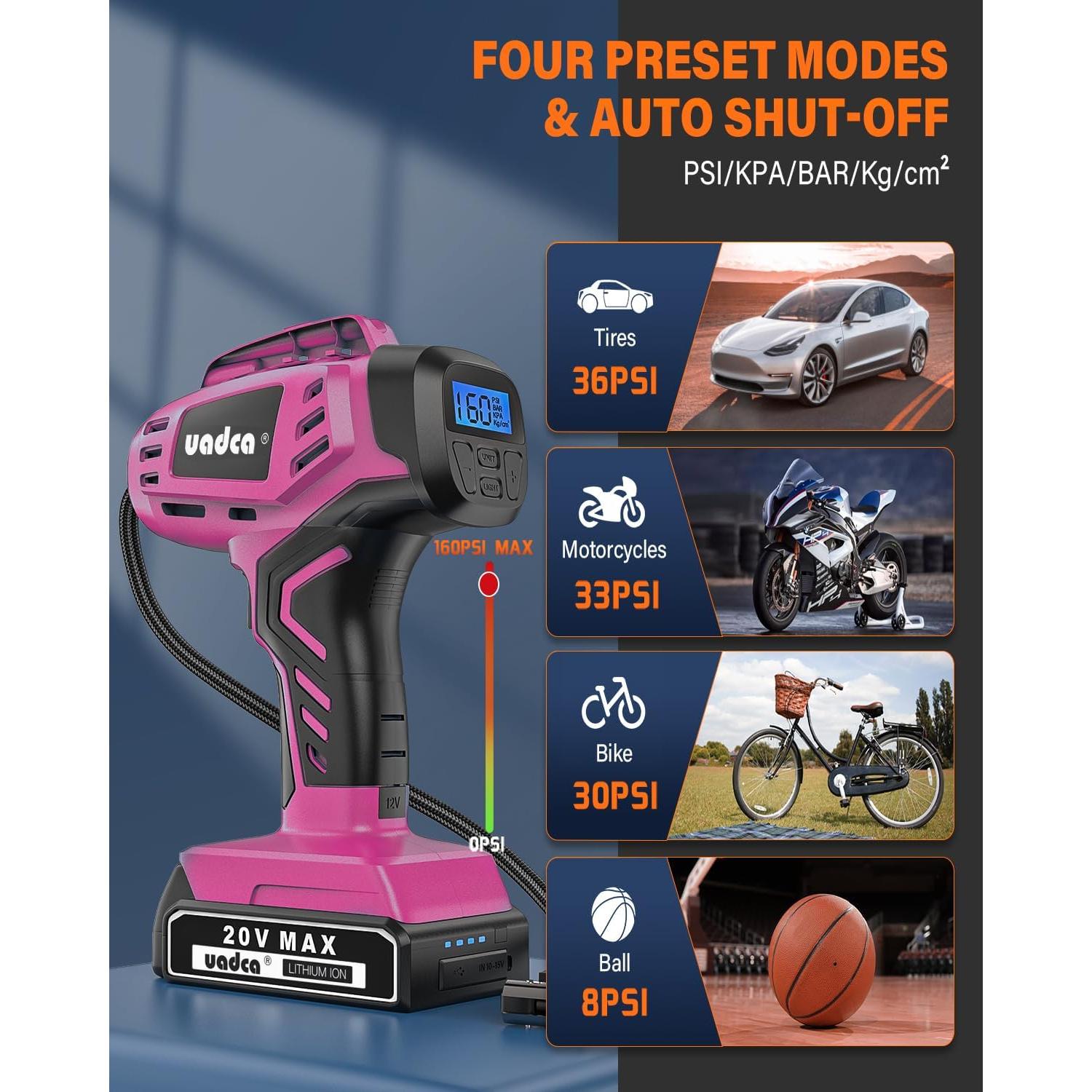 Compresor de Aire UADCA Portátil 20V con Manómetro Digital