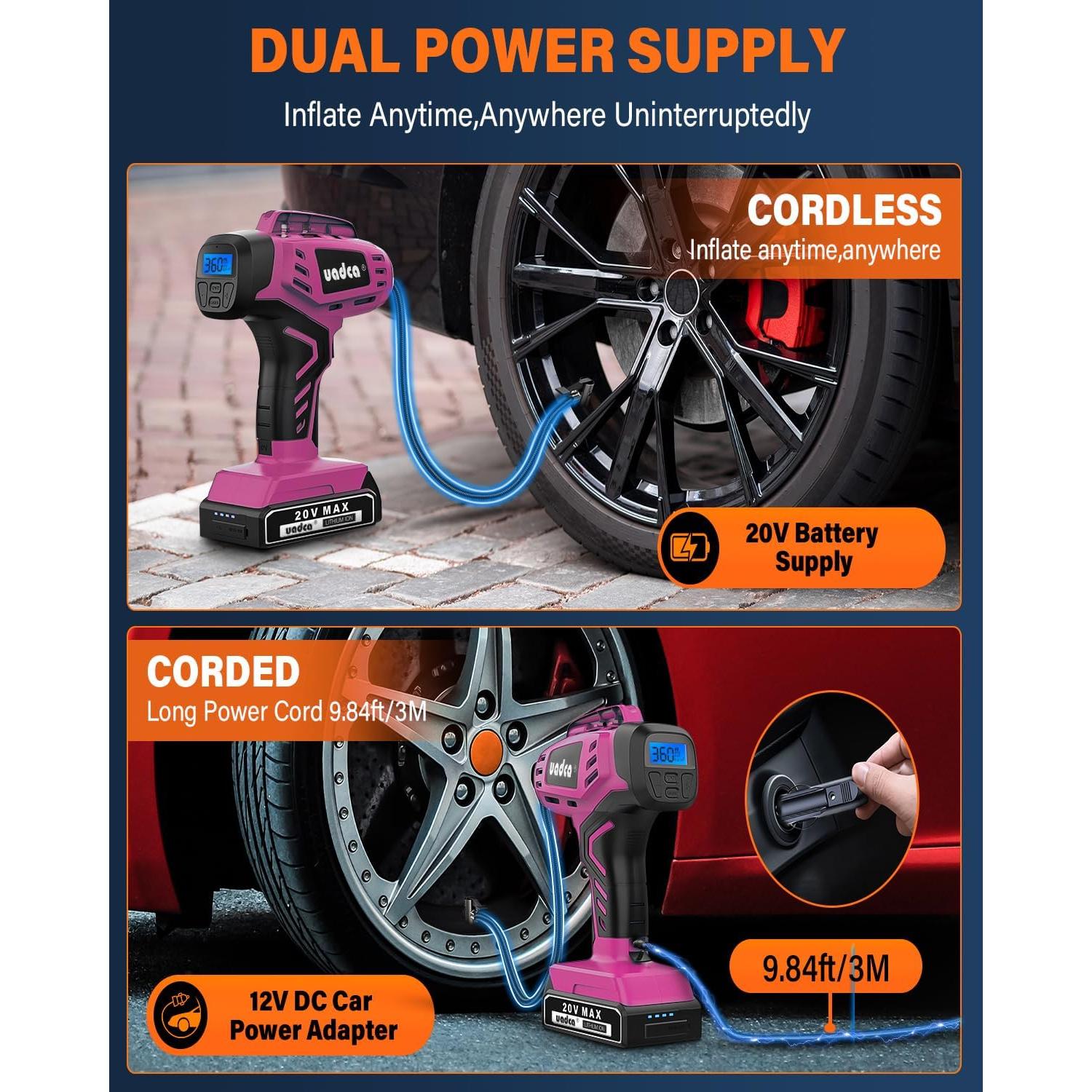 Compresor de Aire UADCA Portátil 20V con Manómetro Digital