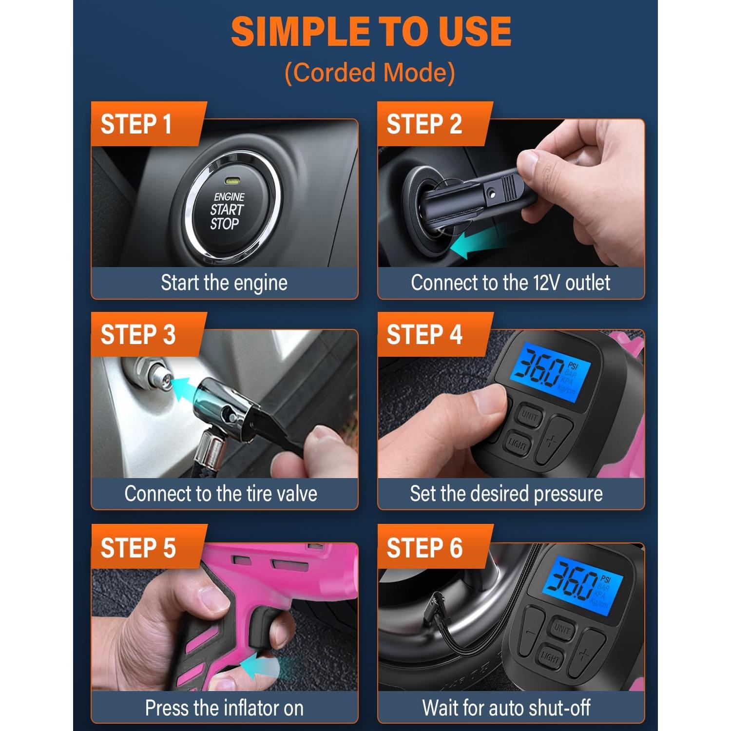 Compresor de Aire UADCA Portátil 20V con Manómetro Digital