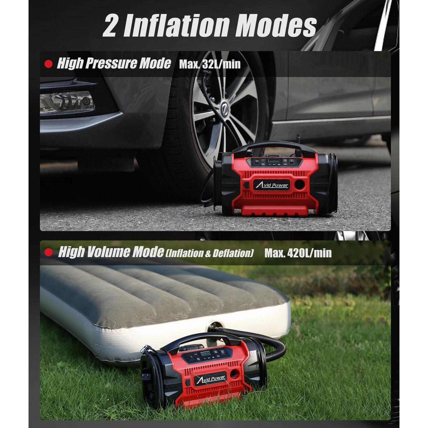 Compresor de aire portátil AVID POWER 20V, inflador rápido 32 LPM