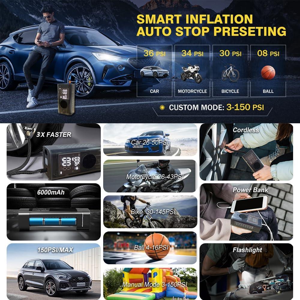 Compresor de Aire Portátil BRAWHOOH CQ006 150 PSI Inalámbrico