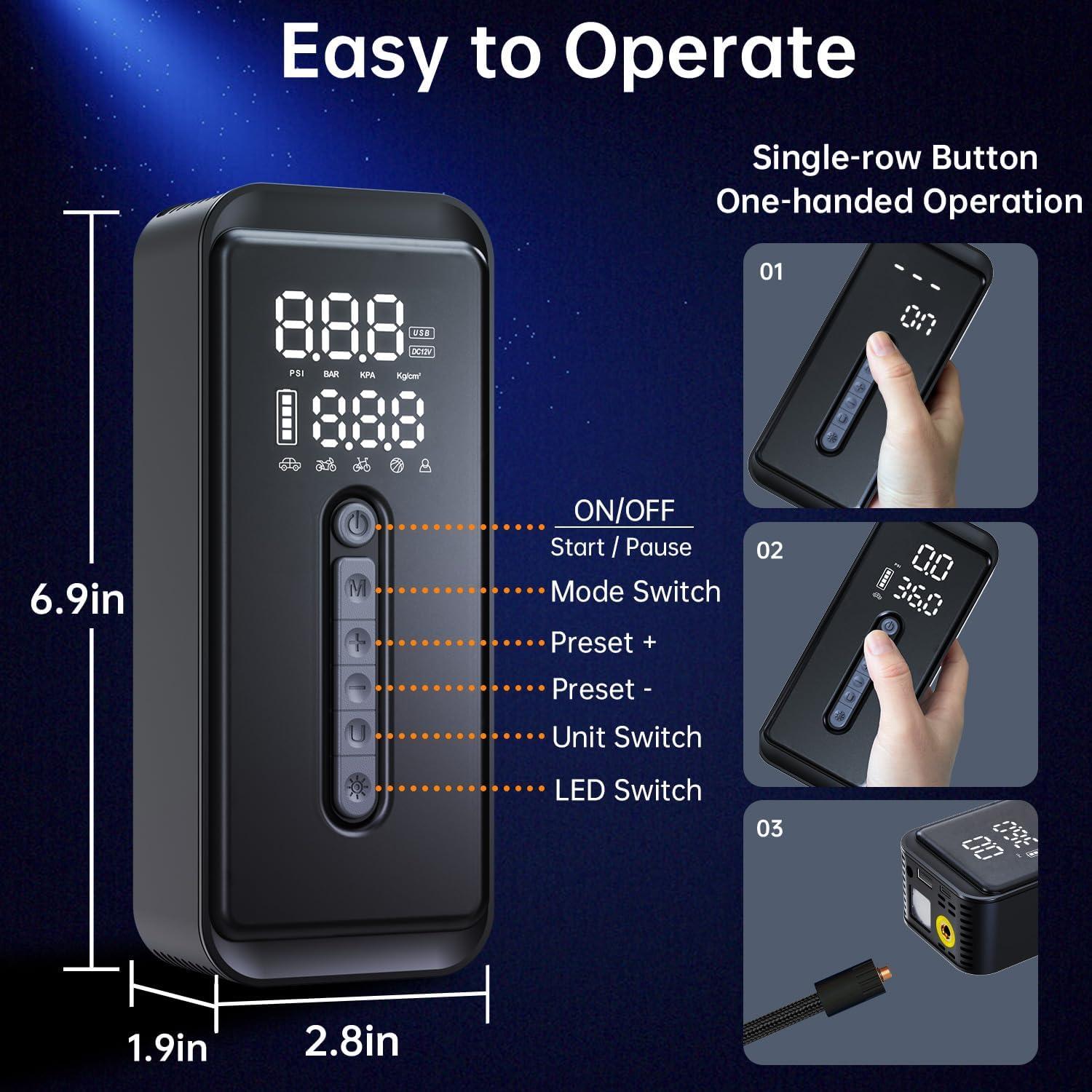 Compresor de Aire Portátil Yeaban 150 PSI - Batería Recargable