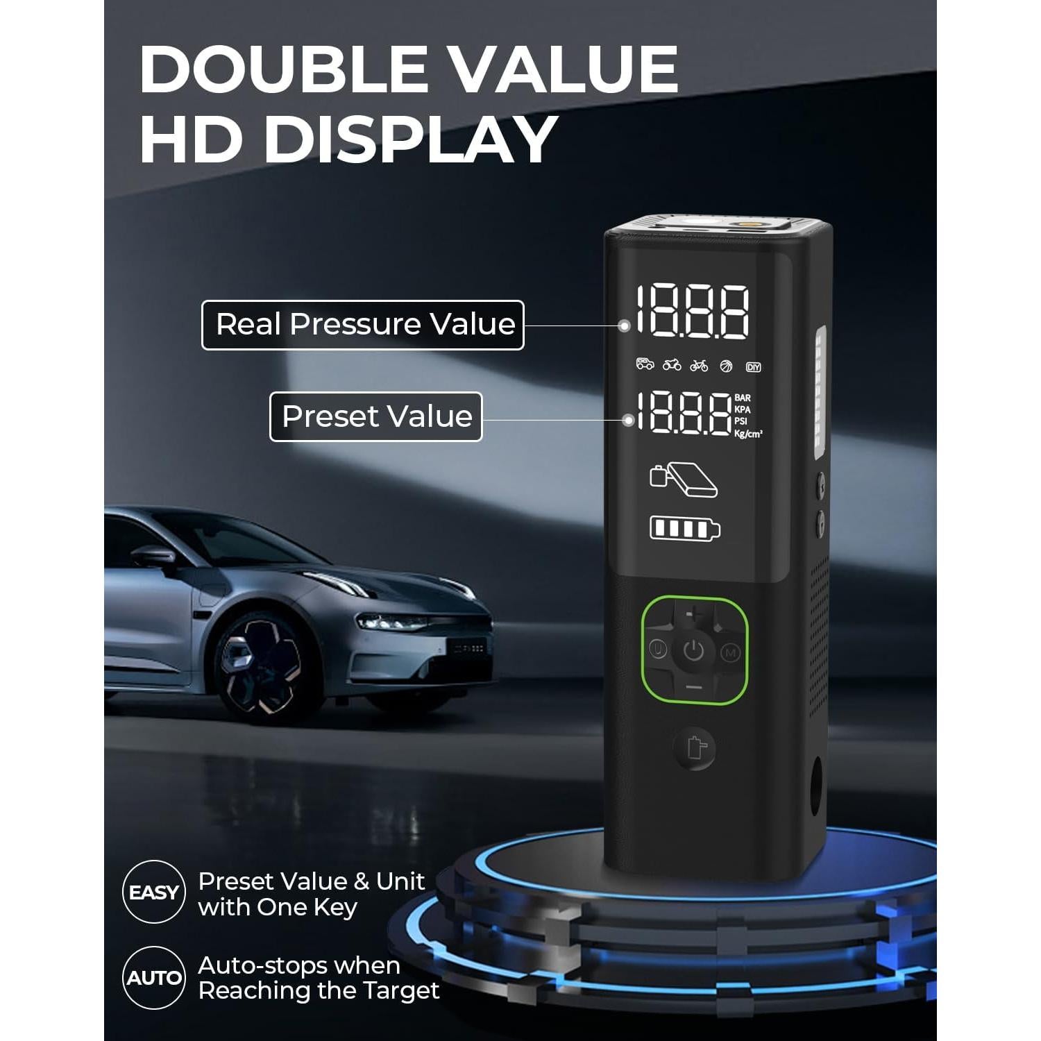 Compresor de Aire Portátil ZUZEE Z9 150PSI con Pantalla HD