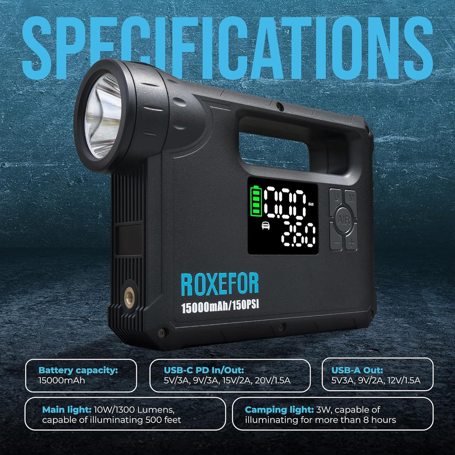 Inflador de Neumáticos Portátil Roxefor X80 150 PSI 15000mAh