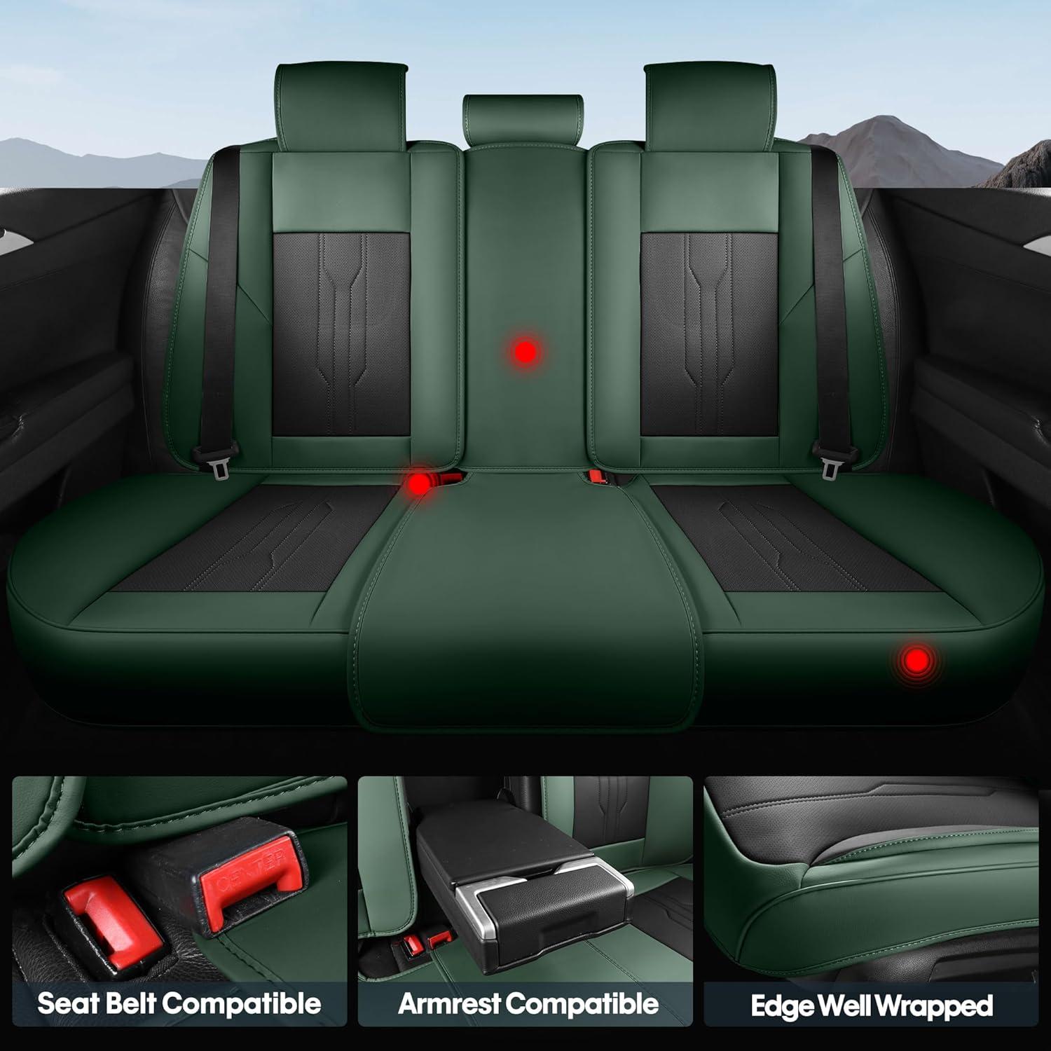 Cubiertas de Asiento de Coche AOOG Juego Completo Verde y Negro