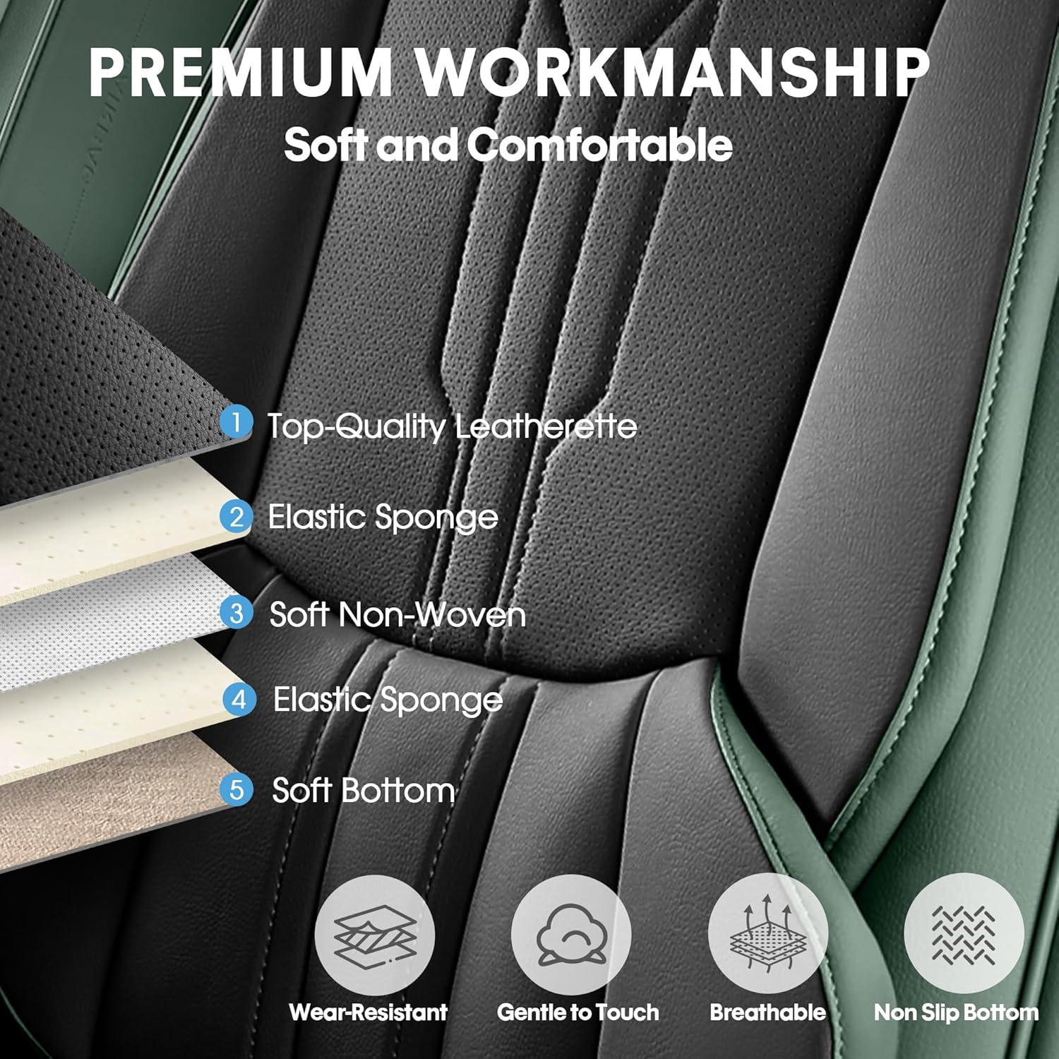 Cubiertas de Asiento de Coche AOOG Juego Completo Verde y Negro