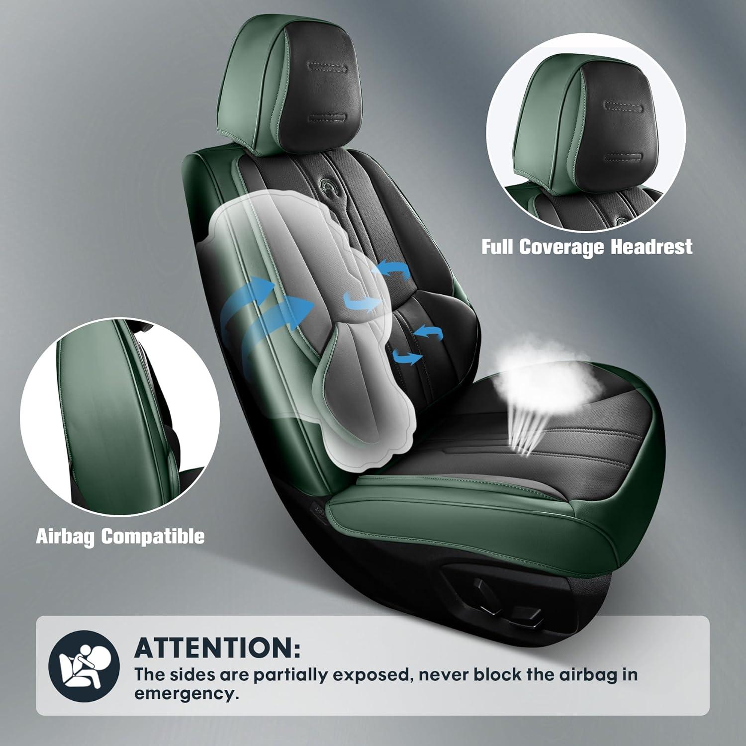 Cubiertas de Asiento de Coche AOOG Juego Completo Verde y Negro