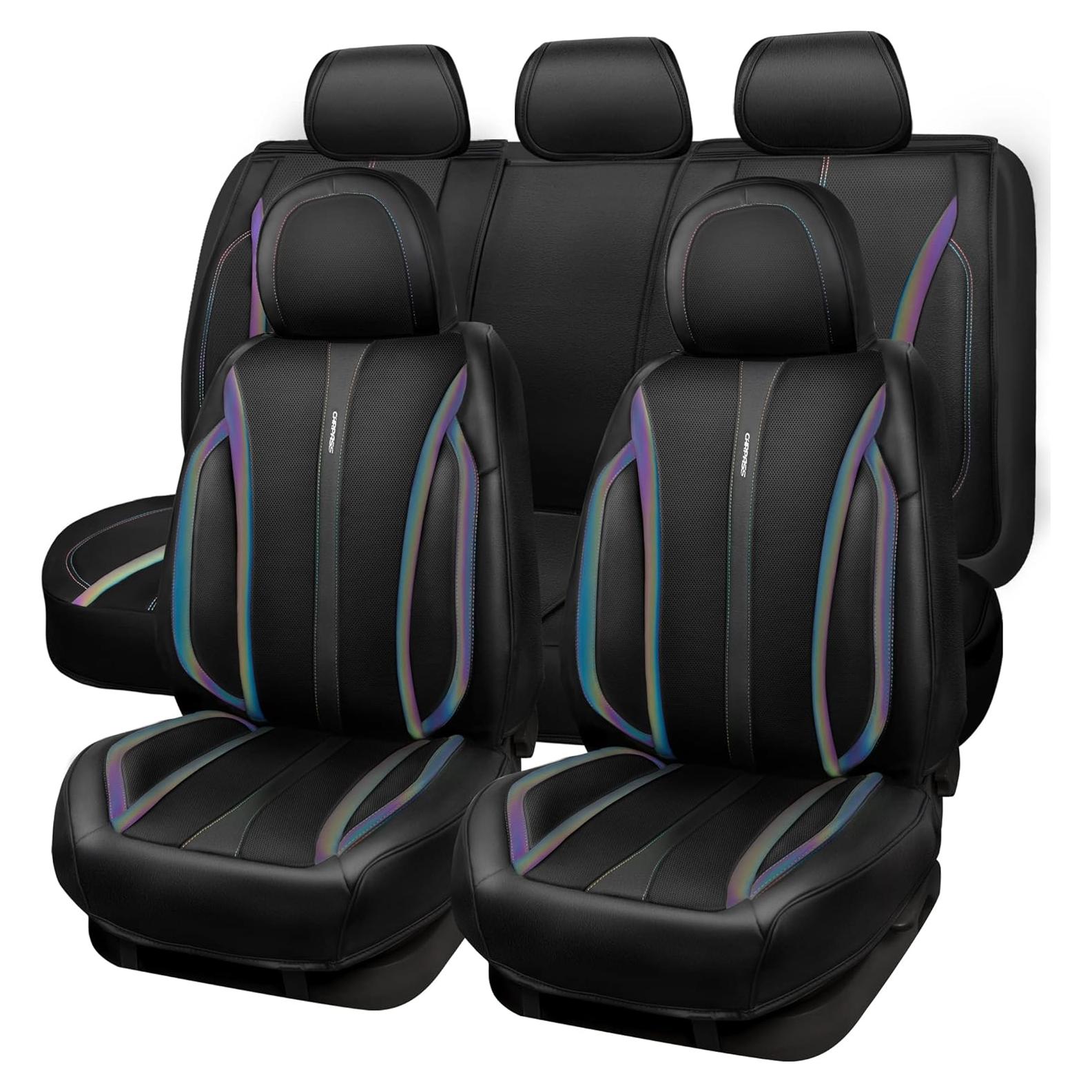 Cubiertas de Asientos de Coche CAR PASS SJ005T2-LA0XC-PUQB5NH22G, Cuero Nappa, Universales, Negros