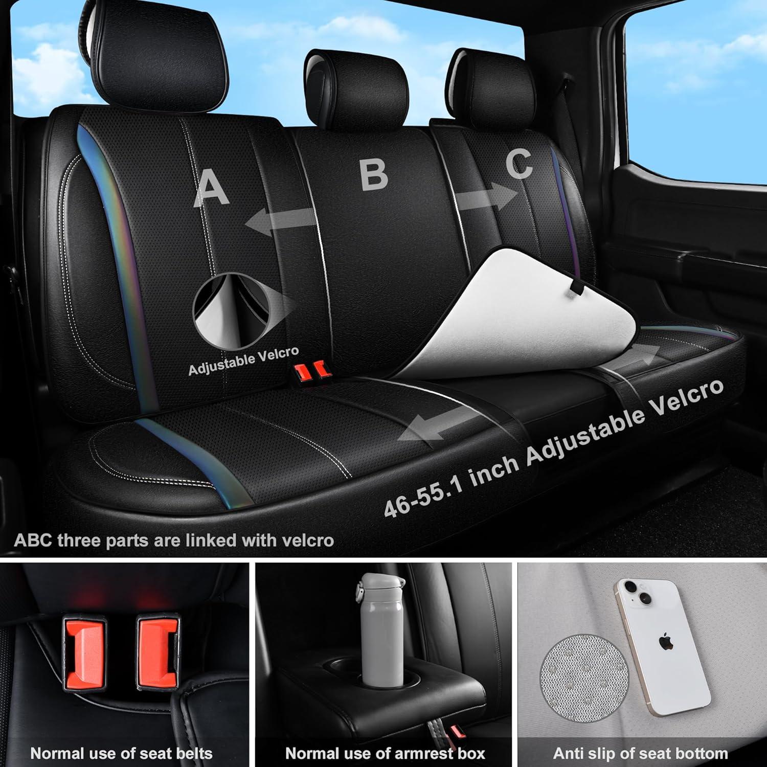 Cubiertas de Asientos de Coche CAR PASS SJ005T2-LA0XC-PUQB5NH22G, Cuero Nappa, Universales, Negros