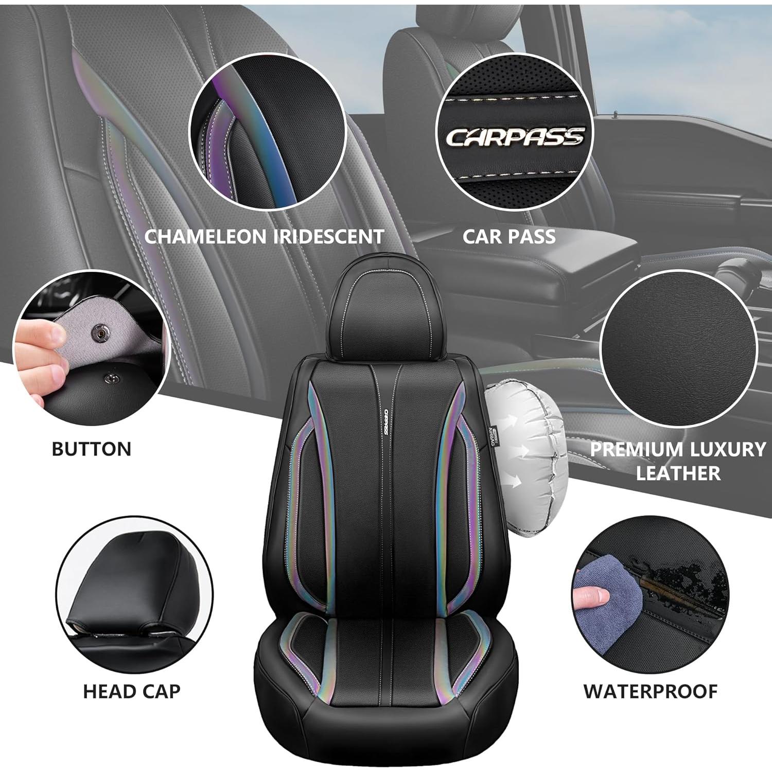 Cubiertas de Asientos de Coche CAR PASS SJ005T2-LA0XC-PUQB5NH22G, Cuero Nappa, Universales, Negros