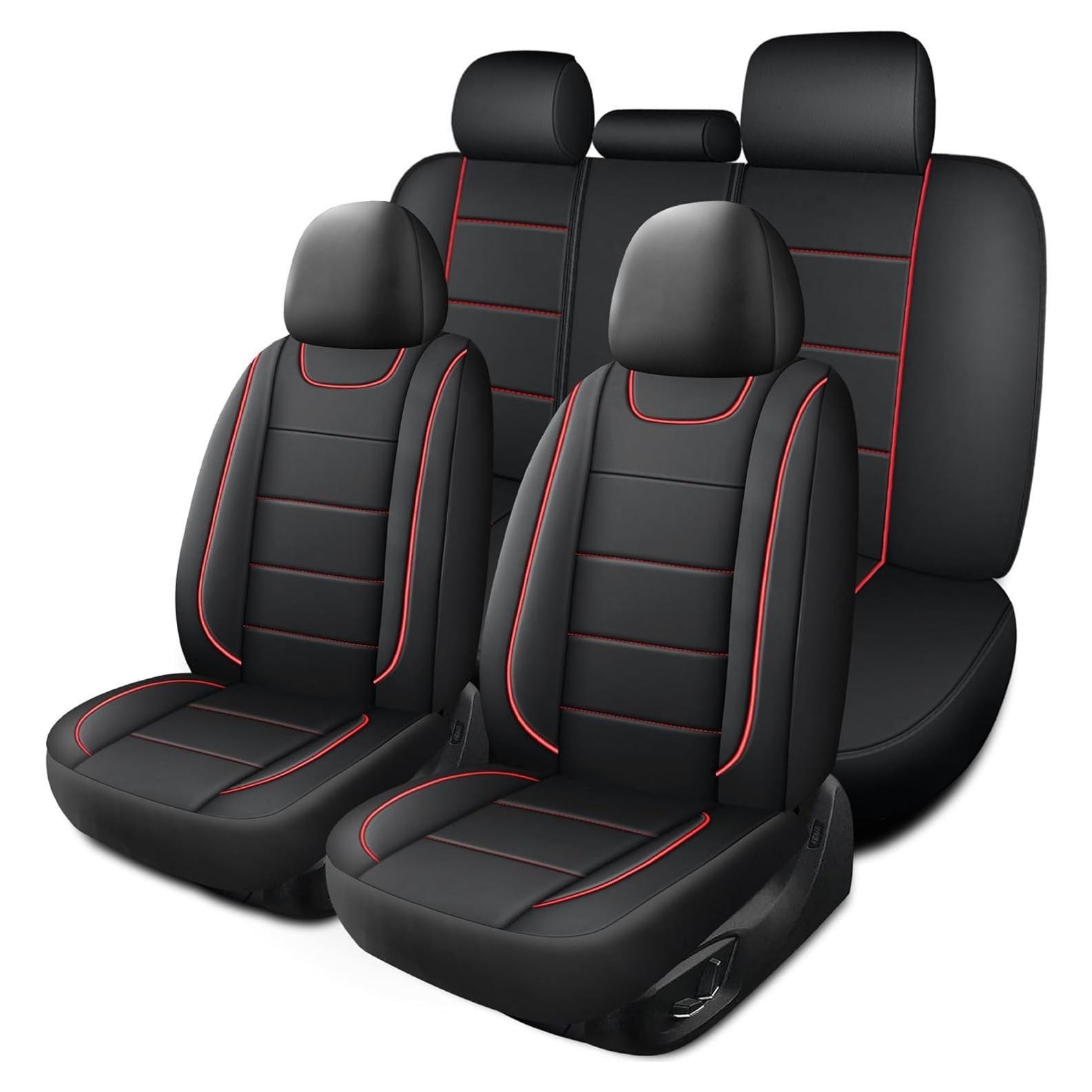 Fundas de Asiento de Coche HChengkikz Juego Completo Negro/Rojo